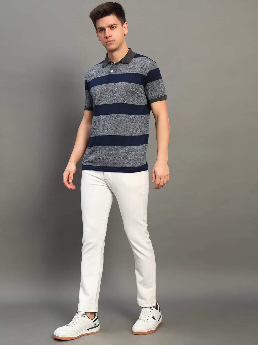     			GET GOLF Pack of 1 Cotton Blend Regular Fit Striped Half Sleeves Men's Polo T Shirt ( Grey )