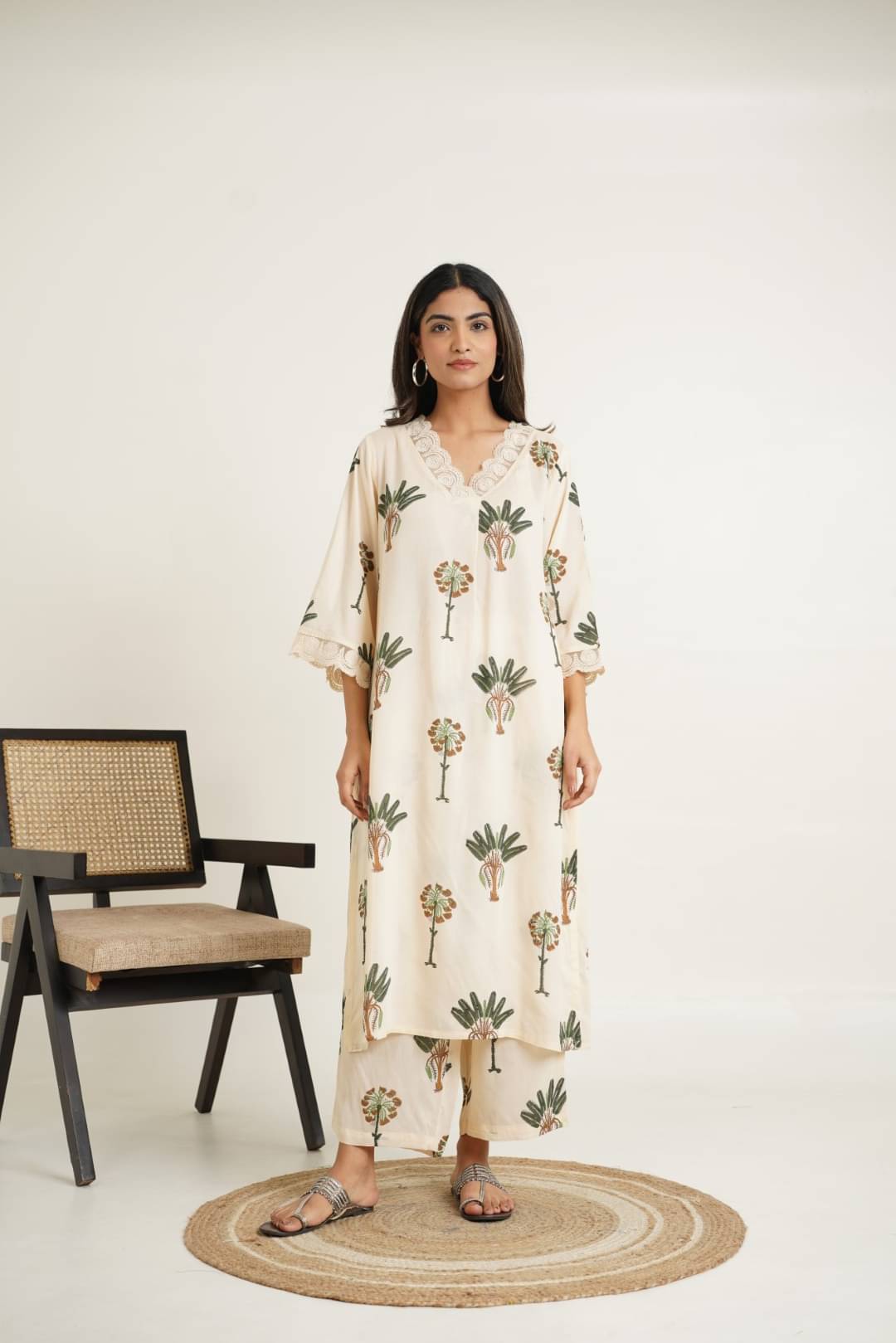     			Goodhand Cotton Printed Kurti With Palazzo Women's Stitched Salwar Suit - White ( Pack of 1 )