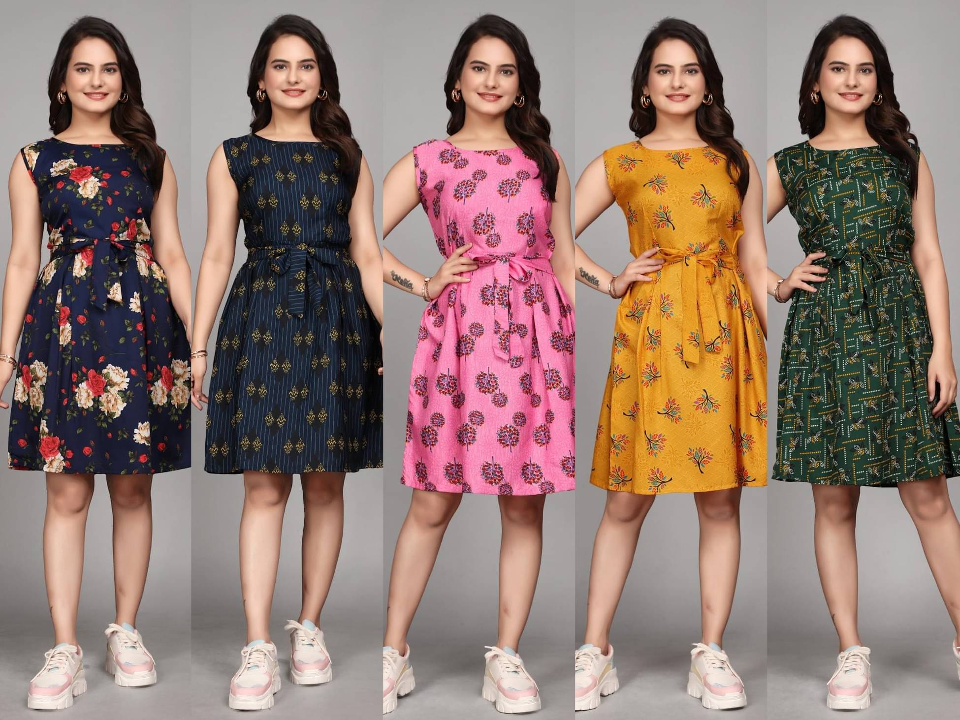     			KALAVRITTA Women Crepe Printed Fit & Flare Dress ( Multicolor )