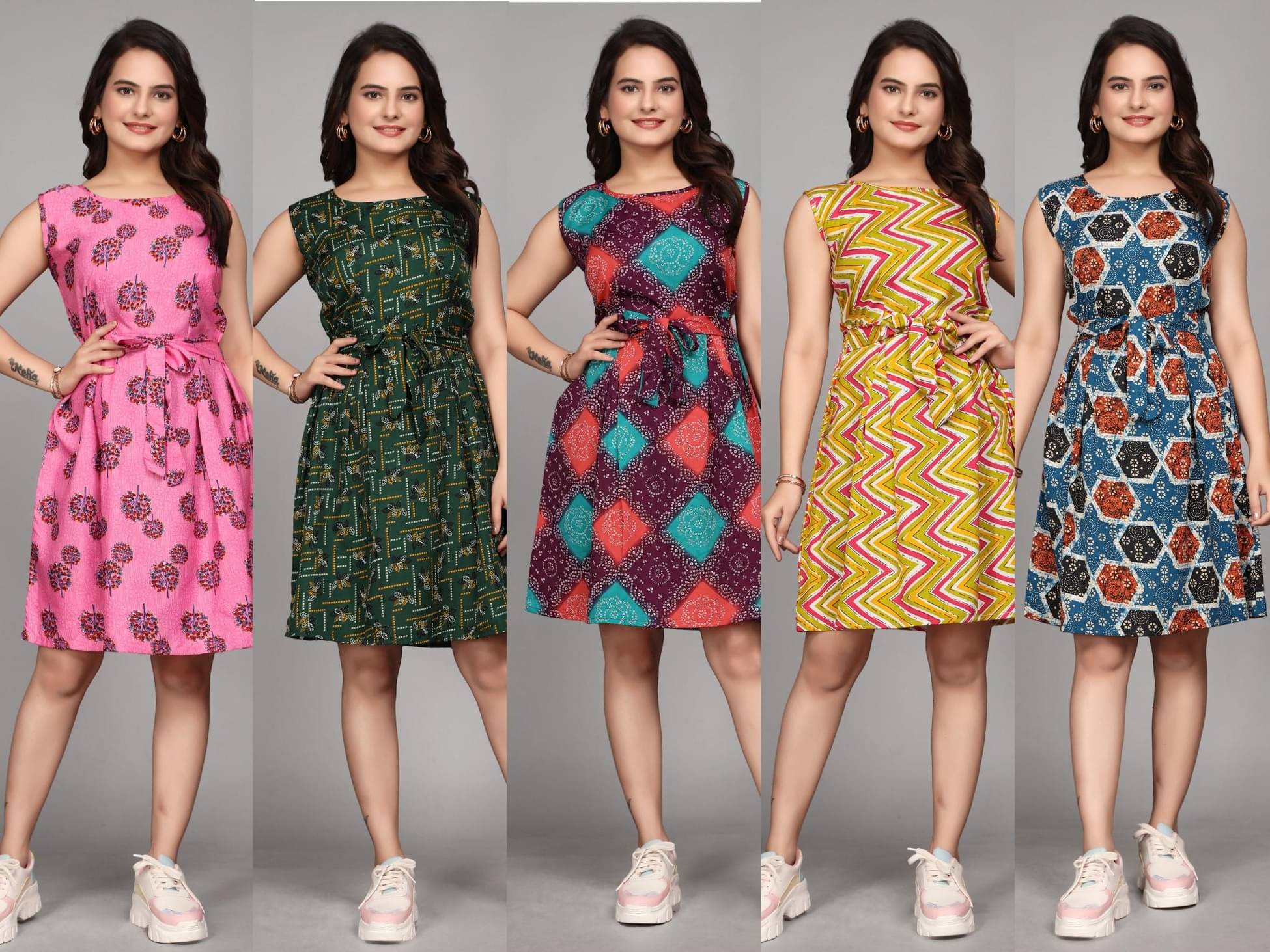     			KALAVRITTA Women Crepe Printed Fit & Flare Dress ( Multicolor )