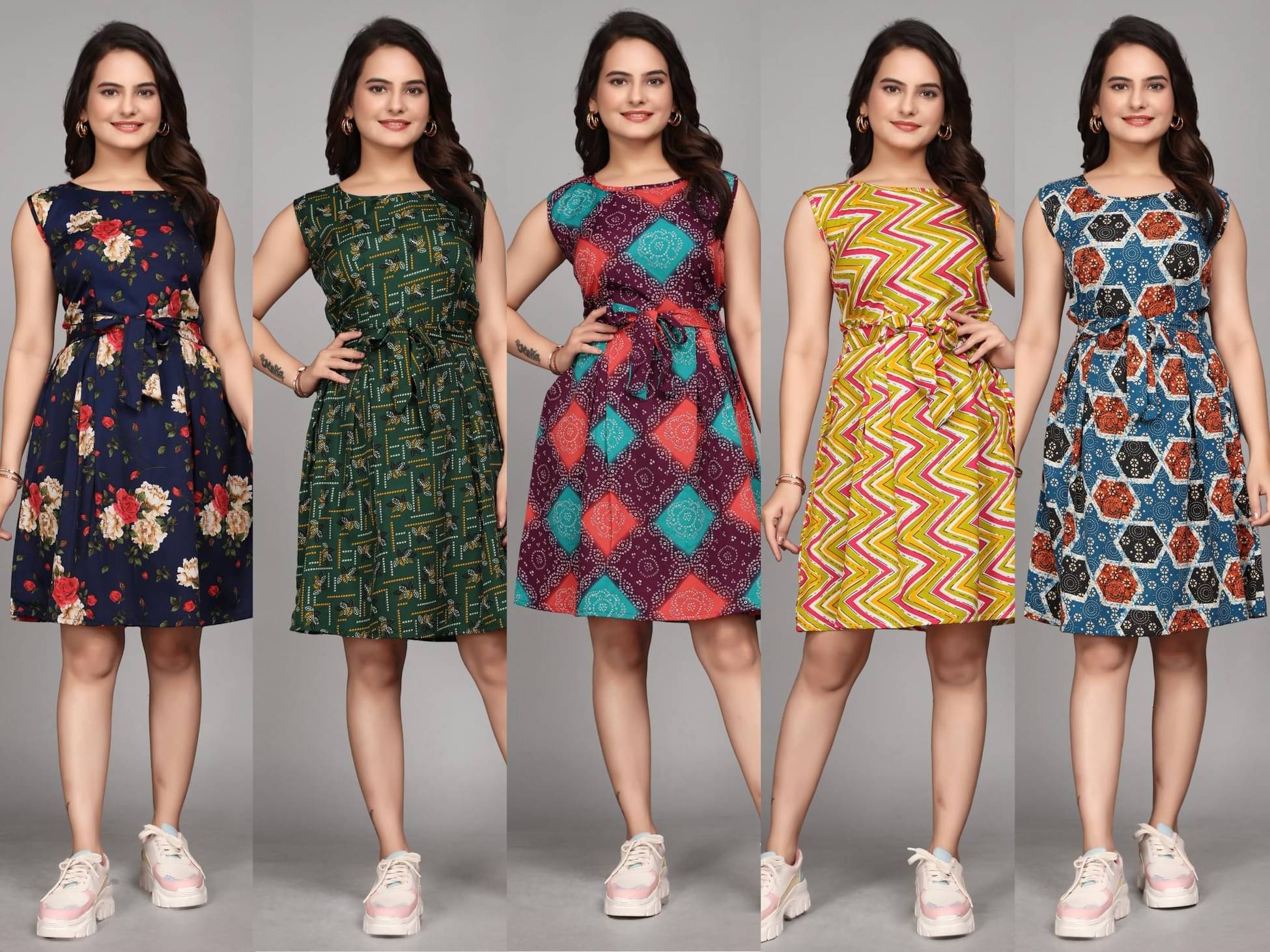     			KALAVRITTA Women Crepe Printed Fit & Flare Dress ( Multicolor )