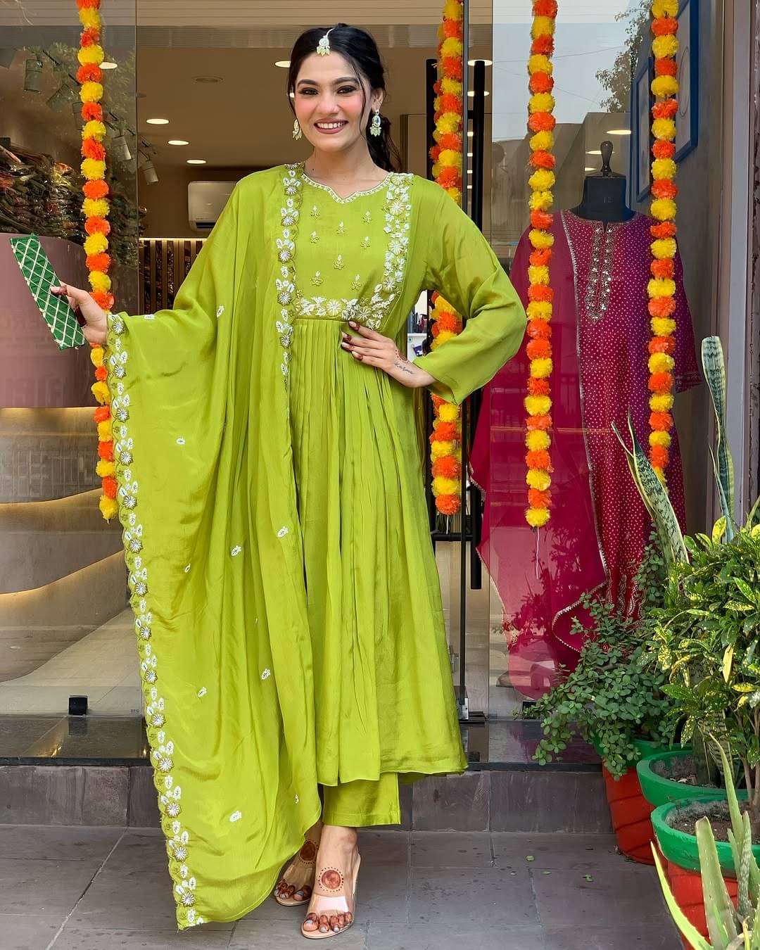 MEHZEEL FAB Silk Blend Embroidered Kurti With Pants Women's Stitched Salwar Suit - Lime Green ( Pack of 1 ) MEHZEEL FAB Silk Blend Embroidered Kurti With Pants Women's Stitched Salwar Suit - Lime Green ( Pack of 1 )