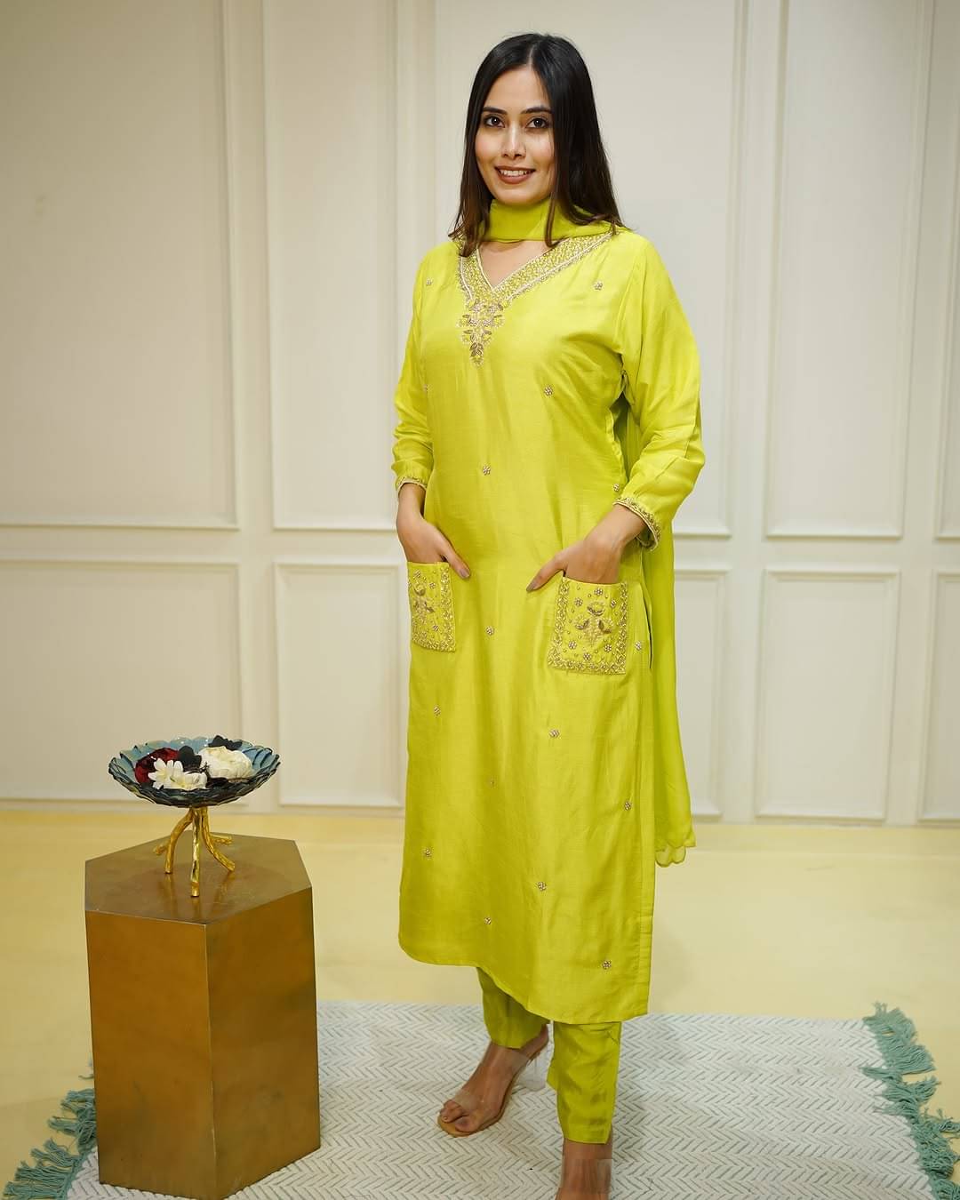 MEHZEEL FAB Silk Embroidered Kurti With Pants Women's Stitched Salwar Suit - Lemon Yellow ( Pack of 1 ) MEHZEEL FAB Silk Embroidered Kurti With Pants Women's Stitched Salwar Suit - Lemon Yellow ( Pack of 1 )