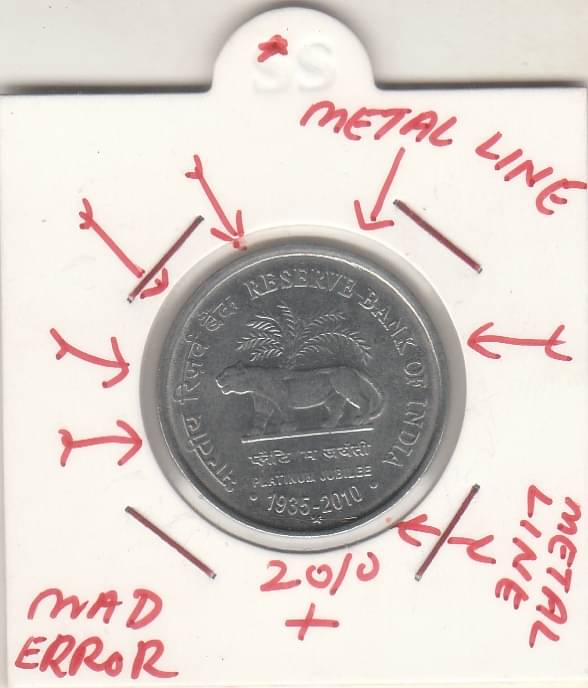     			NUMISMATTICALLY RARE AND COLLECTIBLE-1- RS R.B.I-,COMMOMORATIVE COIN WITH- MAD AND METAL LINE  ,ERROR.-WIGHT-4.85 GRAM-YEAR-2010.METAL STEEL. GEM UNC CONDITION CHECK PICTURE CAREFFULLY BEFORE ORDER PLEASE DONT PLACE FAKE  ORDER.