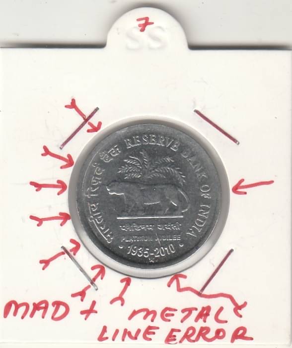     			NUMISMATTICALLY RARE AND COLLECTIBLE-1- RS R.B.I-,COMMOMORATIVE COIN WITH- MAD AND METAL LINE  ,ERROR.-WIGHT-4.85 GRAM-YEAR-2010.METAL STEEL. GEM UNC CONDITION CHECK PICTURE CAREFFULLY BEFORE ORDER PLEASE DONT PLACE FAKE  ORDER.