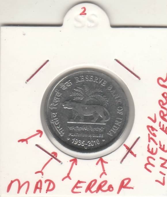     			NUMISMATTICALLY RARE AND COLLECTIBLE-1- RS R.B.I-,COMMOMORATIVE COIN WITH- MAD AND METAL LINE  ,ERROR.-WIGHT-4.85 GRAM-YEAR-2010.METAL STEEL. GEM UNC CONDITION CHECK PICTURE CAREFFULLY BEFORE ORDER PLEASE DONT PLACE FAKE  ORDER.