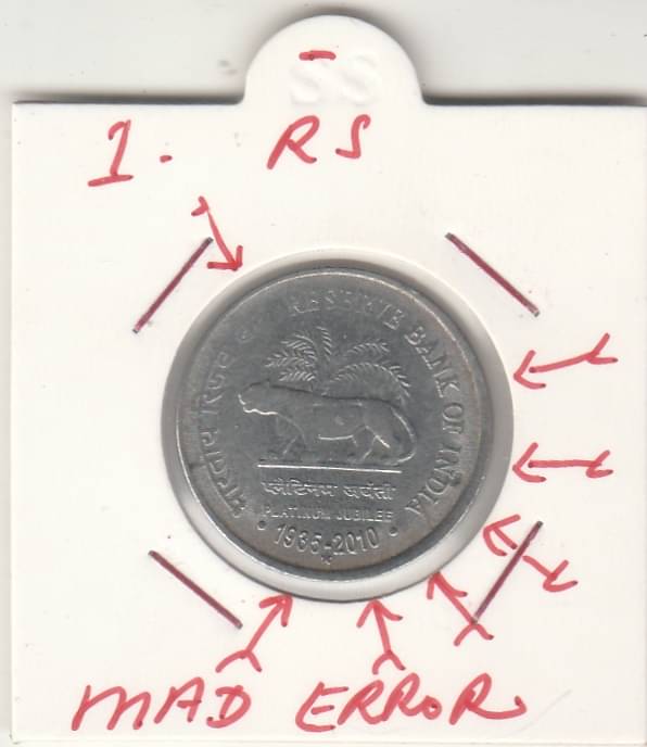     			NUMISMATTICALLY RARE AND COLLECTIBLE-1- RS R.B,I-  WITH MAD ERROR.-WIGHT-4.85 GRAM-YEAR-2010.METAL STEEL. GEM UNC CONDITION CHECK PICTURE CAREFFULLY BEFORE ORDER PLEASE DONT PLACE FAKE  ORDER.