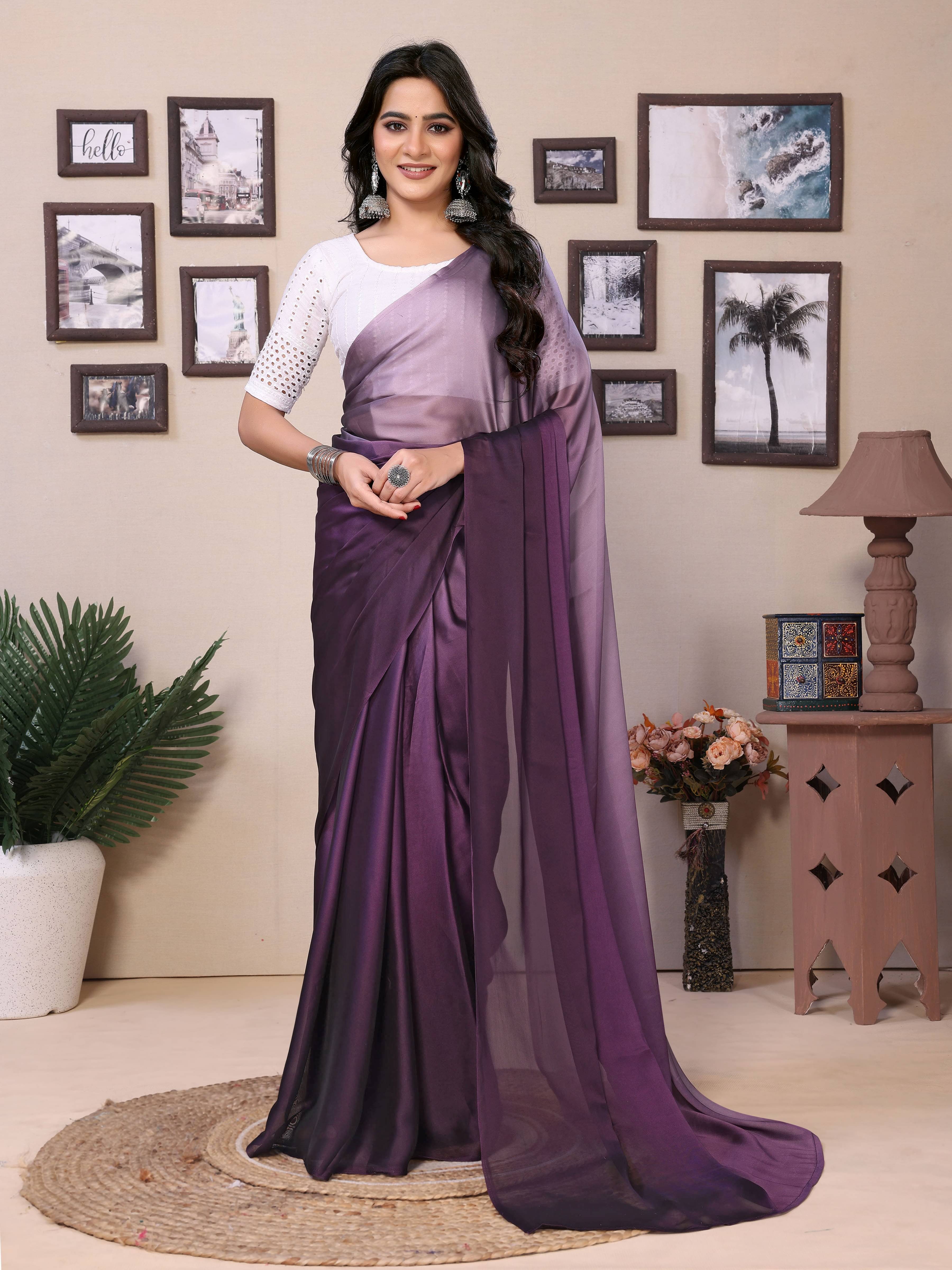     			Rangtulika Ethnics Georgette Solid Saree With Unstitched Blouse Piece ( Lavender )