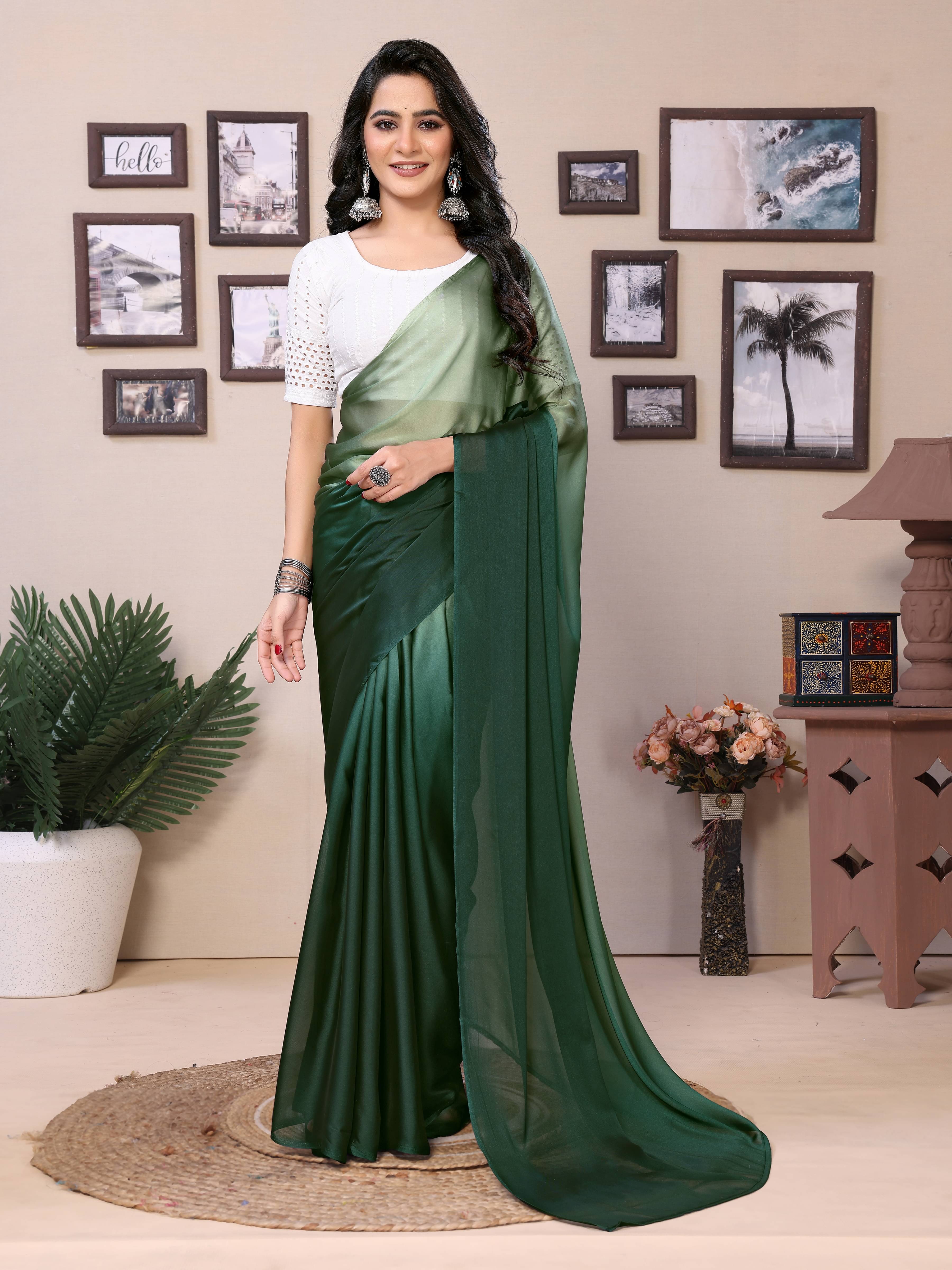 Rangtulika Ethnics Georgette Solid Saree With Unstitched Blouse Piece ( Mint Green ) Rangtulika Ethnics Georgette Solid Saree With Unstitched Blouse Piece ( Mint Green )