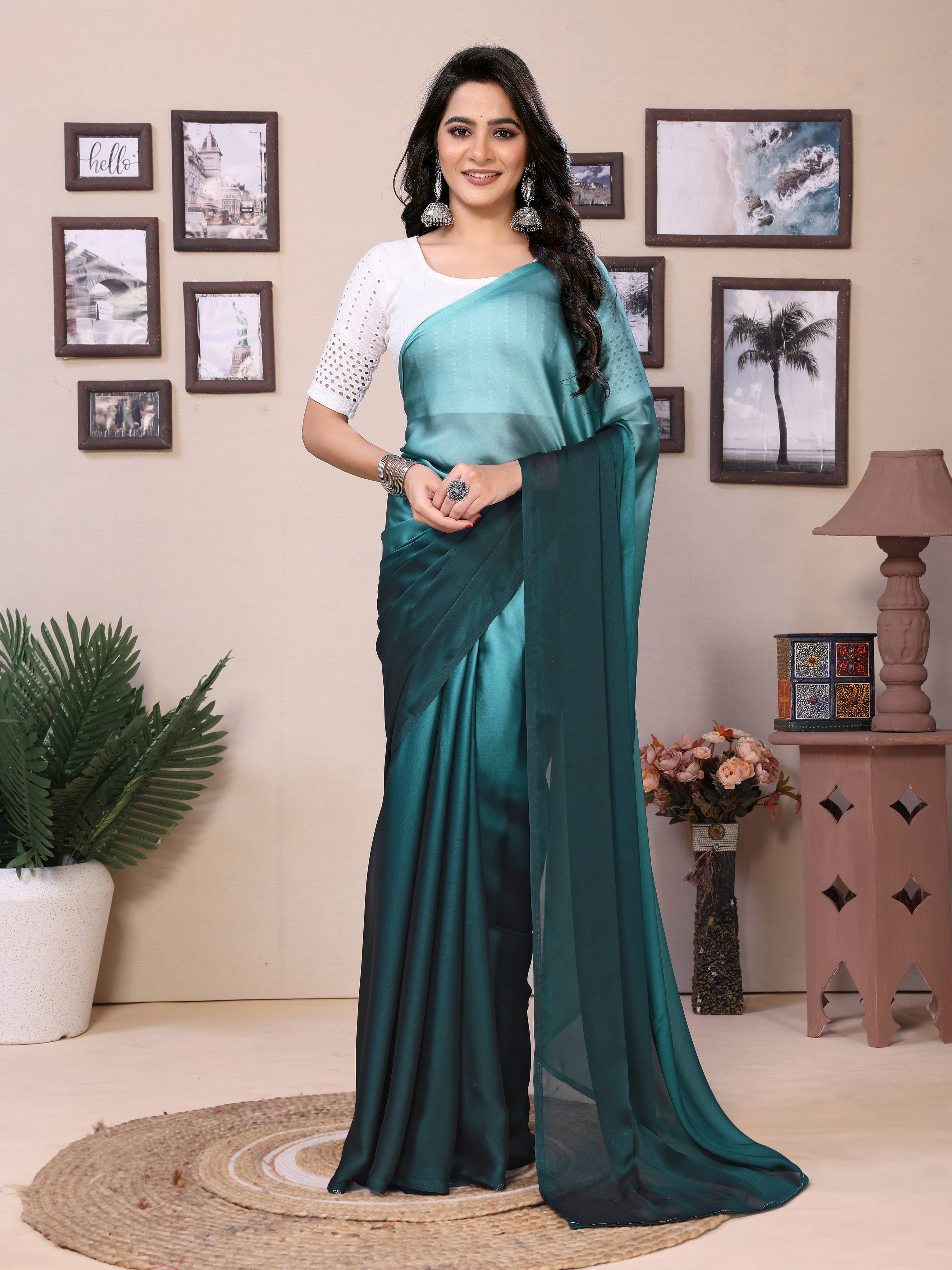     			Rangtulika Ethnics Georgette Solid Saree With Unstitched Blouse Piece ( Teal )