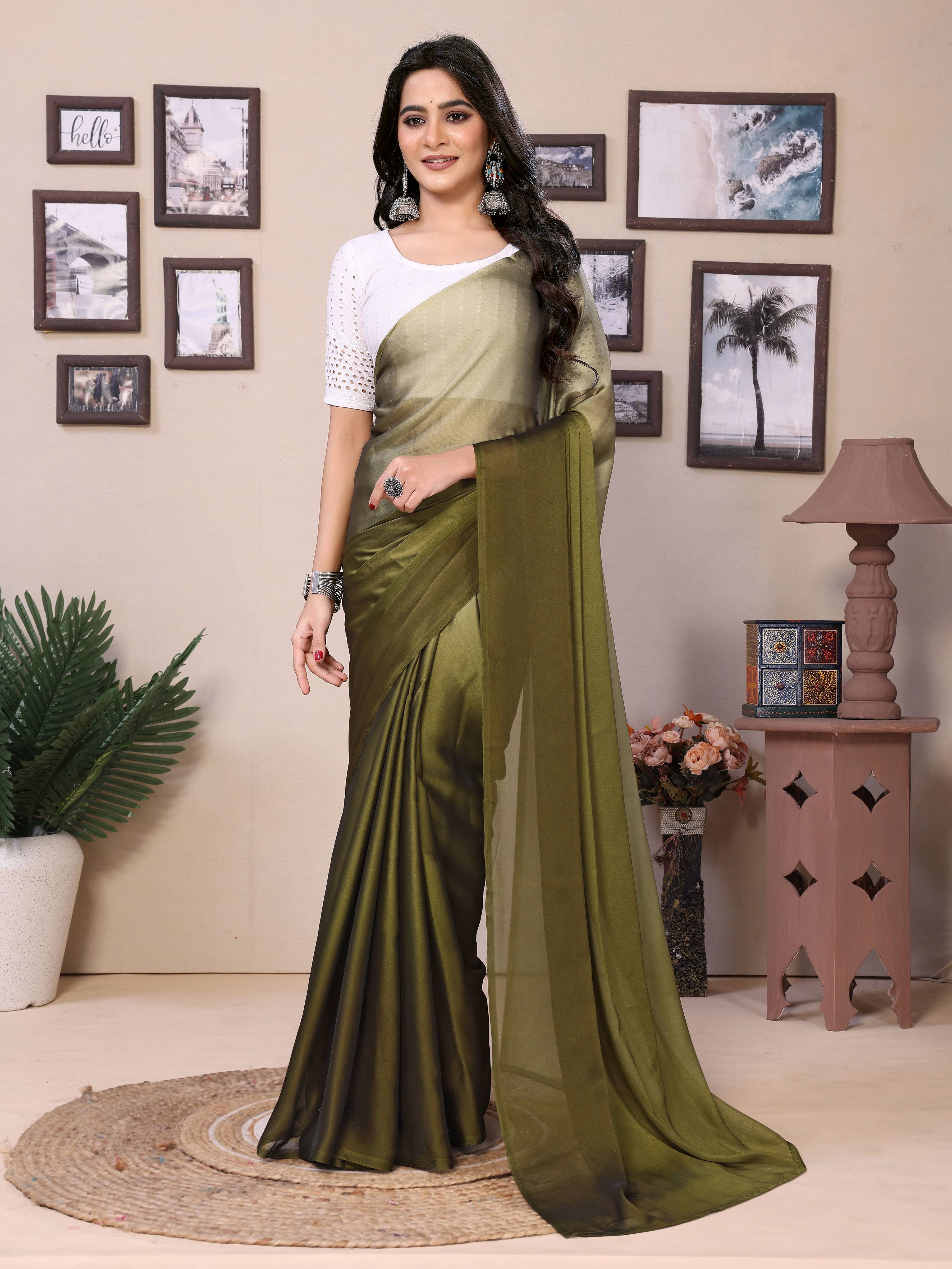 Rangtulika Ethnics Georgette Solid Saree With Unstitched Blouse Piece ( Mint Green ) Rangtulika Ethnics Georgette Solid Saree With Unstitched Blouse Piece ( Mint Green )