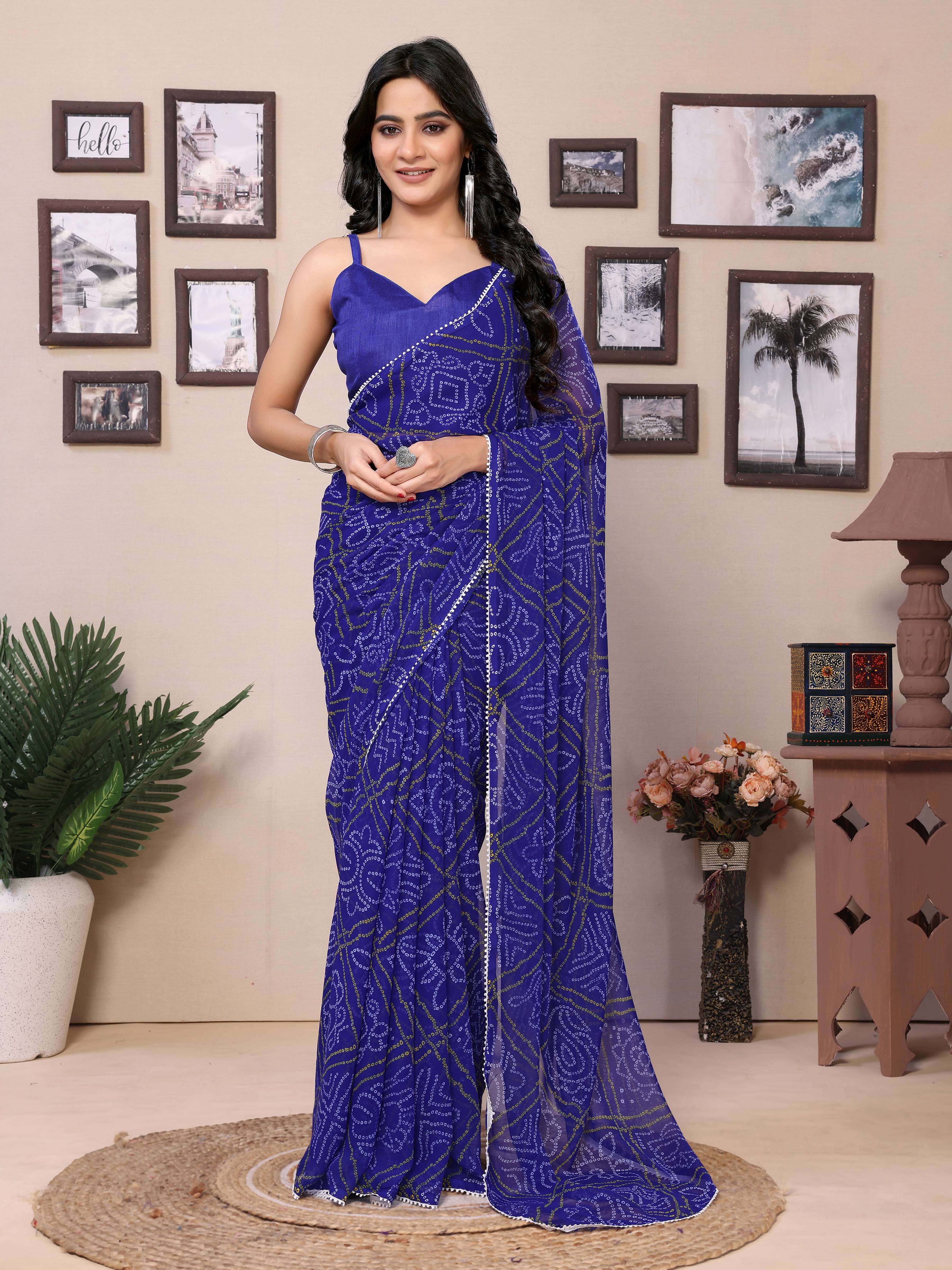     			Rangtulika Ethnics Georgette Solid Saree With Unstitched Blouse Piece ( Navy Blue )