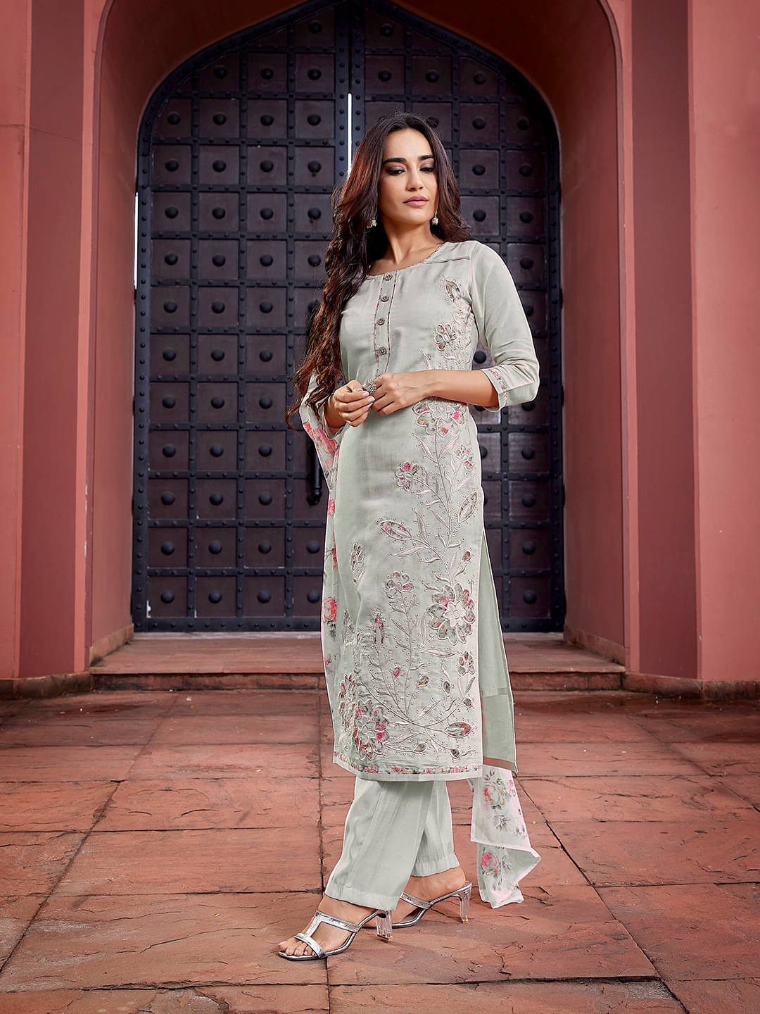 Royal Export Chanderi Embroidered Kurti With Pants Women's Stitched Salwar Suit - Light Green ( Pack of 1 ) Royal Export Chanderi Embroidered Kurti With Pants Women's Stitched Salwar Suit - Light Green ( Pack of 1 )