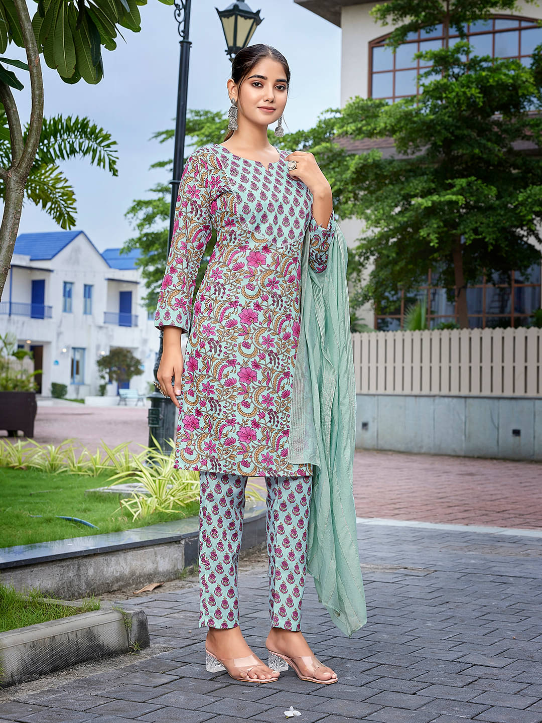 Royal Export Cotton Blend Printed Kurti With Pants Women's Stitched Salwar Suit - Multicolor ( Pack of 1 )     			Royal Export Cotton Blend Printed Kurti With Pants Women's Stitched Salwar Suit - Multicolor ( Pack of 1 )