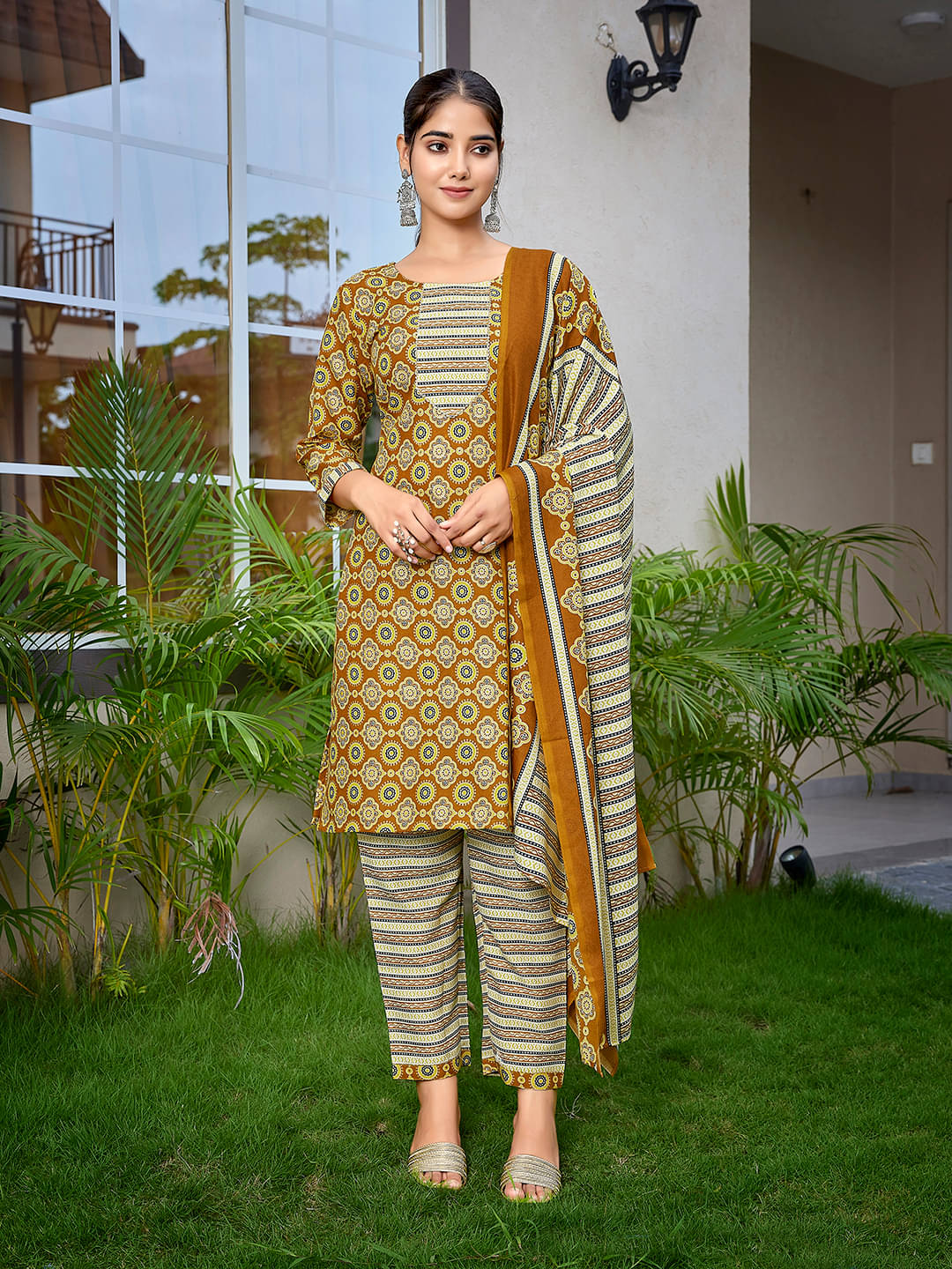 Royal Export Cotton Blend Printed Kurti With Pants Women's Stitched Salwar Suit - Mustard ( Pack of 1 ) Royal Export Cotton Blend Printed Kurti With Pants Women's Stitched Salwar Suit - Mustard ( Pack of 1 )