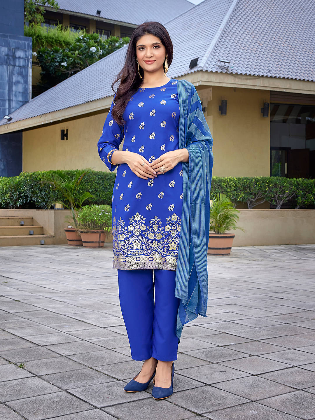 Royal Export Crepe Printed Kurti With Pants Women's Stitched Salwar Suit - Blue ( Pack of 1 ) Royal Export Crepe Printed Kurti With Pants Women's Stitched Salwar Suit - Blue ( Pack of 1 )