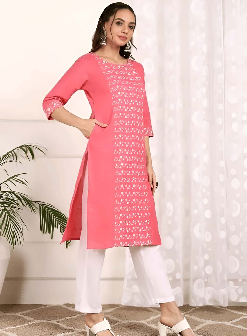 TEXPA Pack of 1 Cotton Printed Straight Women's Kurti - ( Pink ) TEXPA Pack of 1 Cotton Printed Straight Women's Kurti - ( Pink )