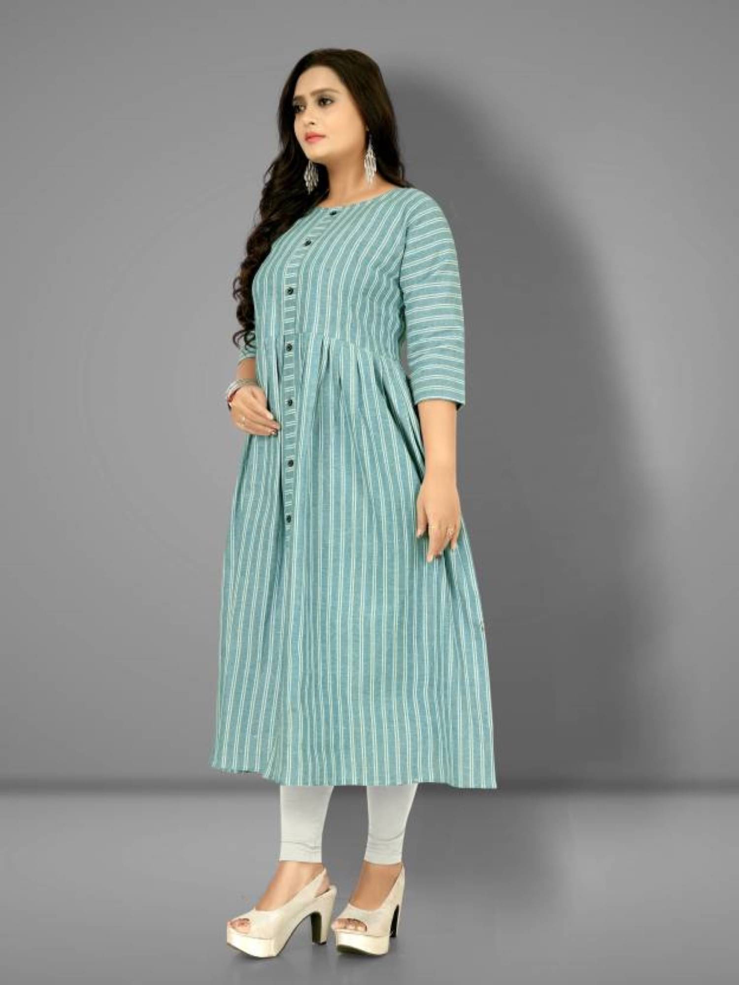 TEXPA Pack of 1 Cotton Striped Flared Women's Kurti - ( Green ) TEXPA Pack of 1 Cotton Striped Flared Women's Kurti - ( Green )