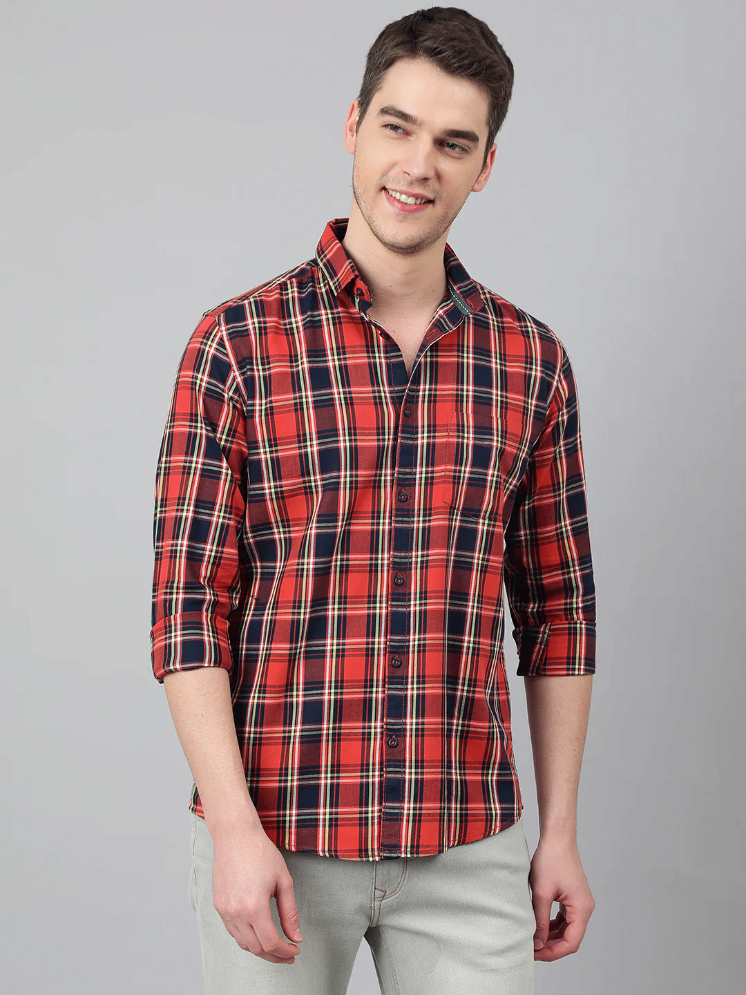 VILLAIN Cotton Blend Slim Fit Checks Full Sleeves Men's Casual Shirt - Red ( Pack of 1 ) VILLAIN Cotton Blend Slim Fit Checks Full Sleeves Men's Casual Shirt - Red ( Pack of 1 )