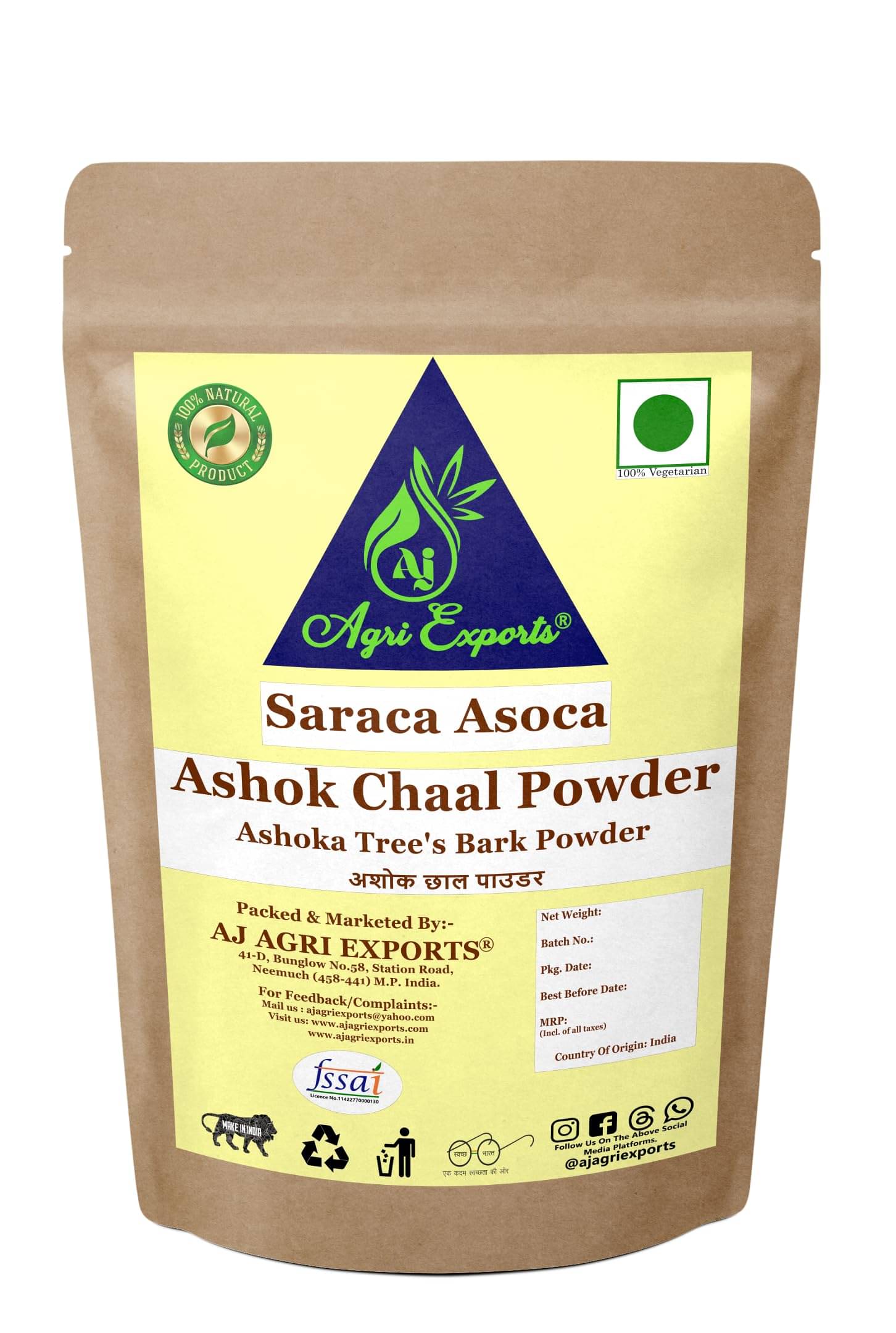     			AJ AGRI EXPORTS Ashok Chal Powder, Ashok Chaal Churna, 100% Natural Saraca Ashoka Bark Powder 100 gm (Pack of 1)