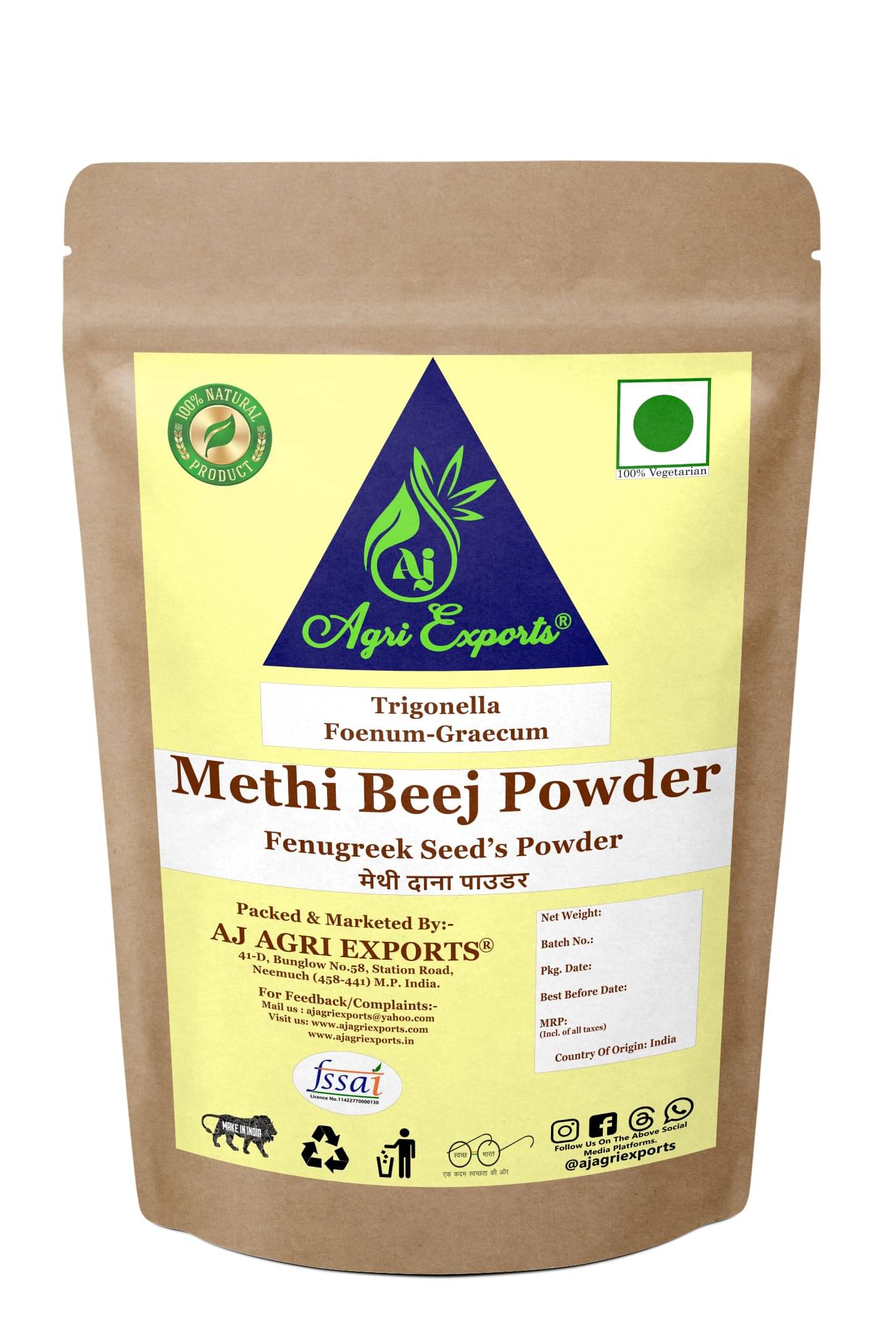     			AJ AGRI EXPORTSFenugreek Seed Powder, Methi Seeds Powder, Trigonella Foenum-Graecum Powder 200 gm (Pack of 1)