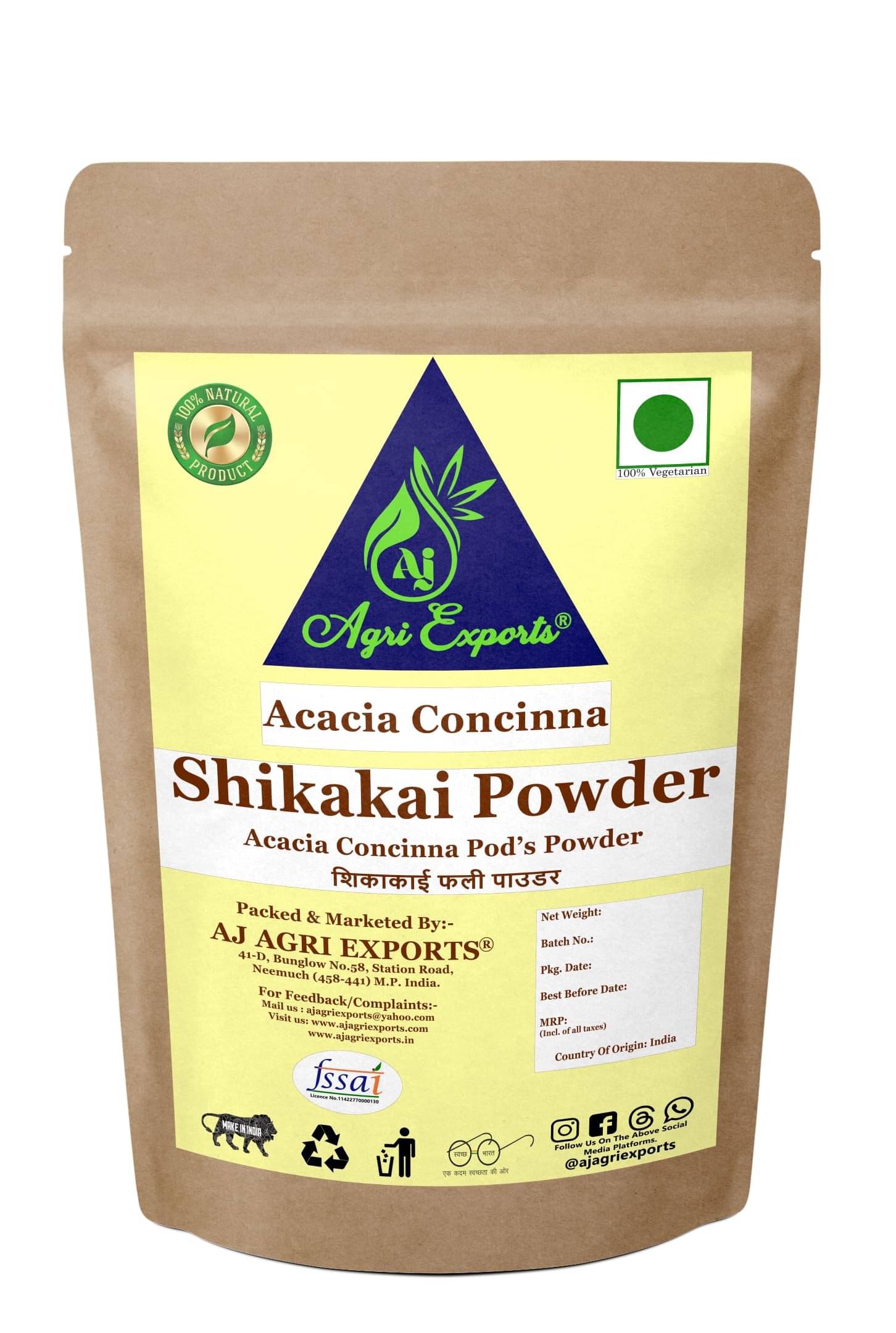     			AJ AGRI EXPORTS Shikakai Powder, Acacia Concinna Pods Powder For Hair 400 gm (Pack of 1)