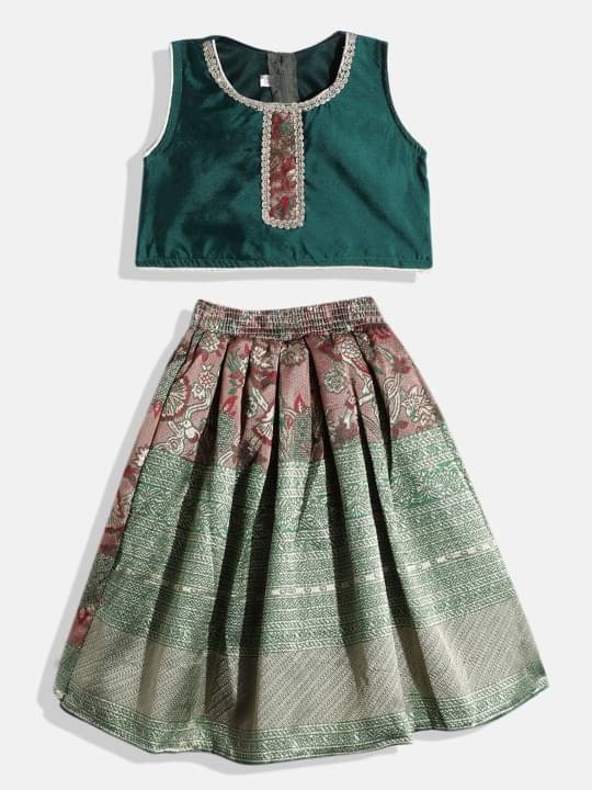     			Aarika Silk Lehenga Choli Set For Girls ( Pack of 1 , Green )