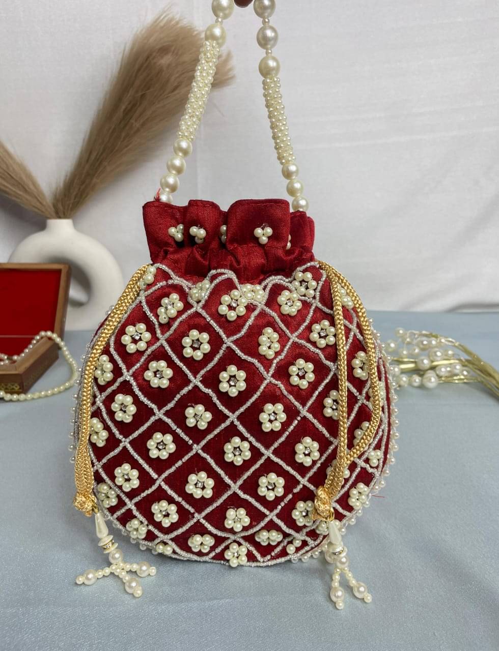     			Banithani Handheld Bag Fabric Set of 1 ( Maroon )