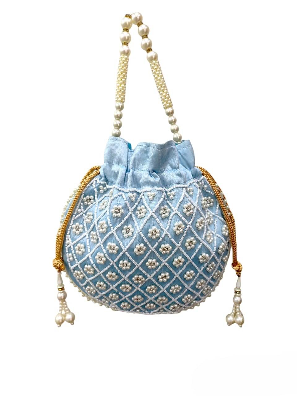     			Banithani Handheld Bag Fabric Set of 1 ( Light Blue )