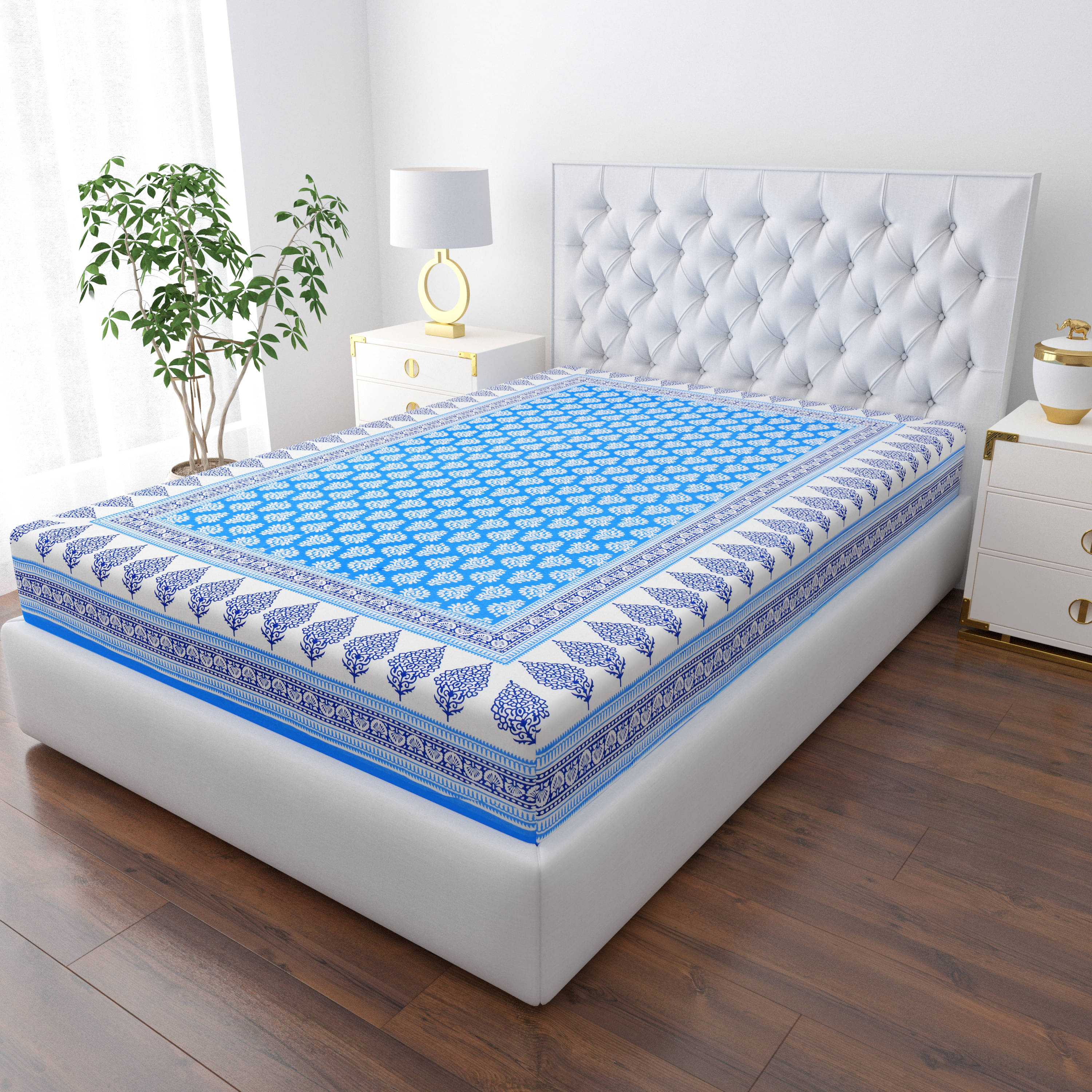     			COZYKO Cotton 1 Single Bedsheet without Pillow cover ( Blue )