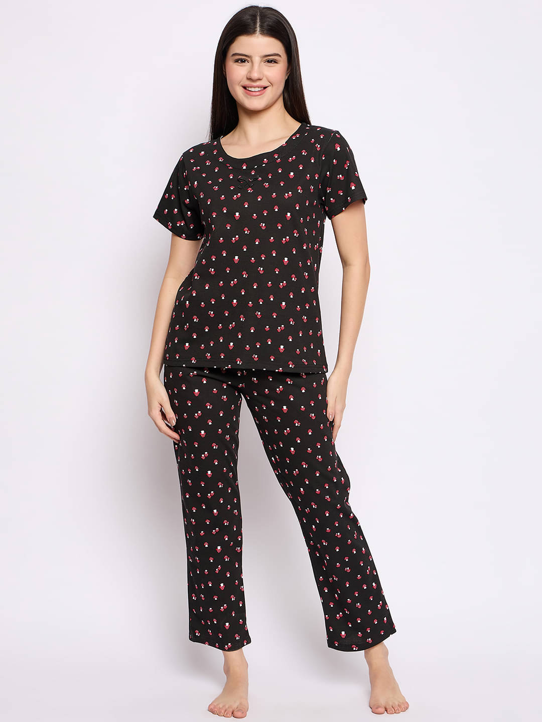     			Camey Black Cotton Women's Nightwear Nightsuit Sets ( Pack of 1 )