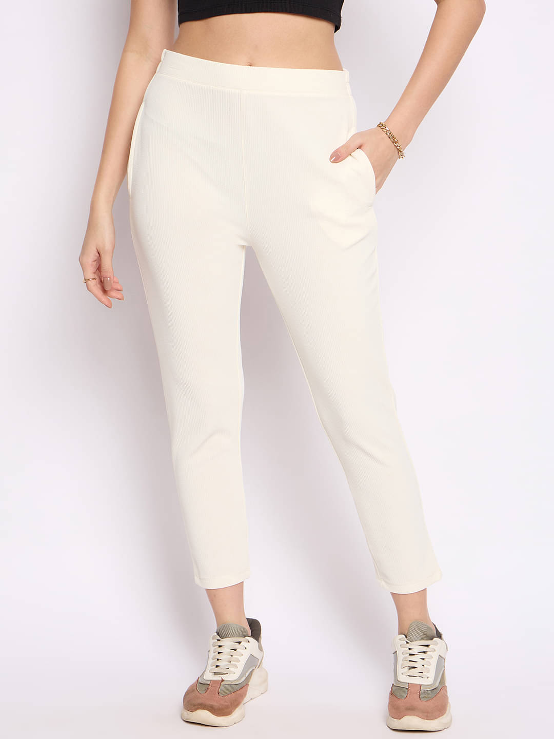     			Camey Pack of 1 Synthetic Tapered Women's Casual Pants ( Cream )