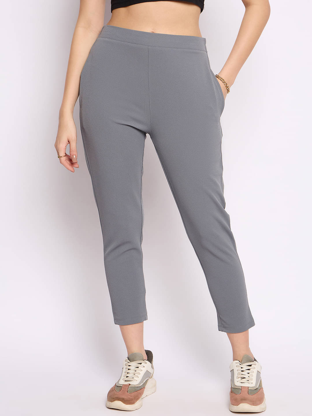     			Camey Pack of 1 Synthetic Tapered Women's Casual Pants ( Grey )