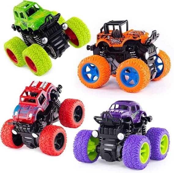     			ECLET 4WD Mini Trucks Friction Powered Cars for Kids Big Rubber Tires Baby Boys Super Cars Truck Children Gift Toys for Kids [Age-3+](Multicolor, Pack of: 4)