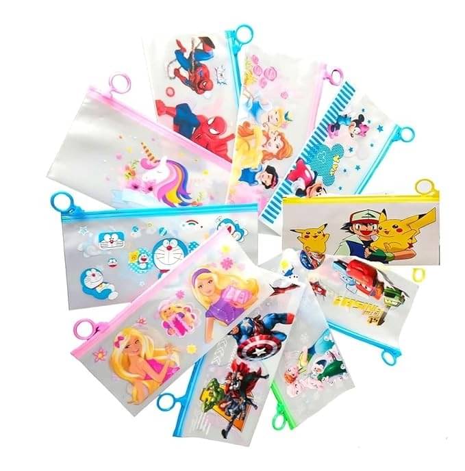     			ECLET Transparent Pencil Pouch set for kids party pack mix design return gift cartoon Art Plastic Pencil Boxes  (Set of 12, Multicolor)
