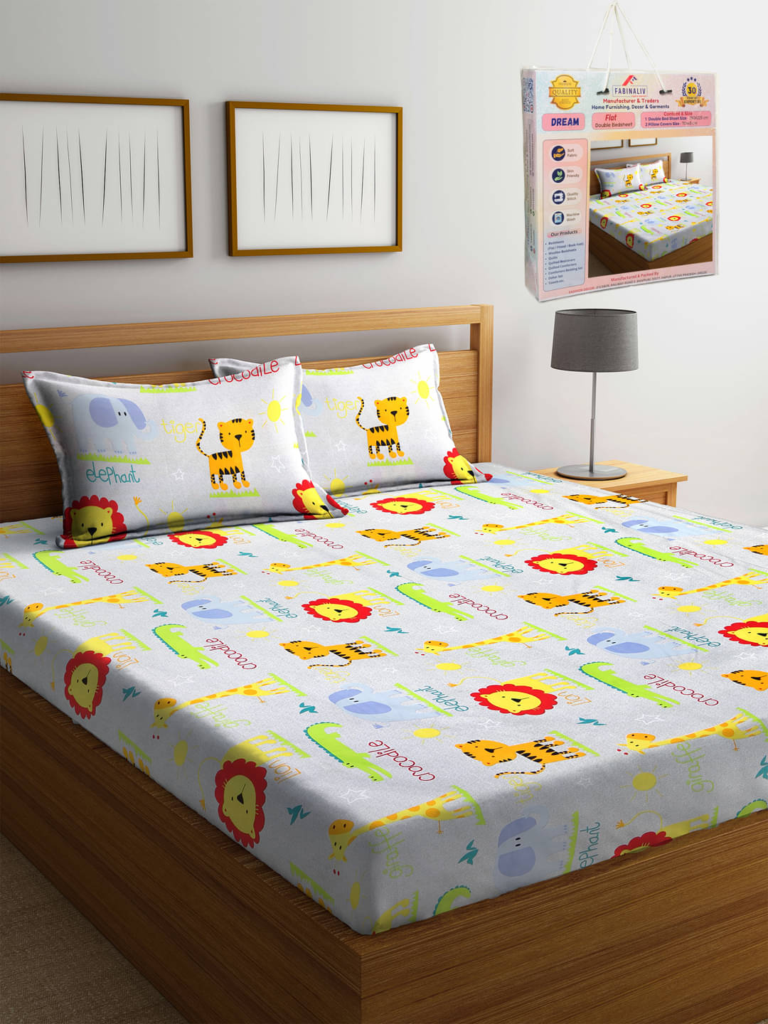     			FABINALIV Poly Cotton 1 Double Bedsheet with 2 Pillow Covers ( Off White )