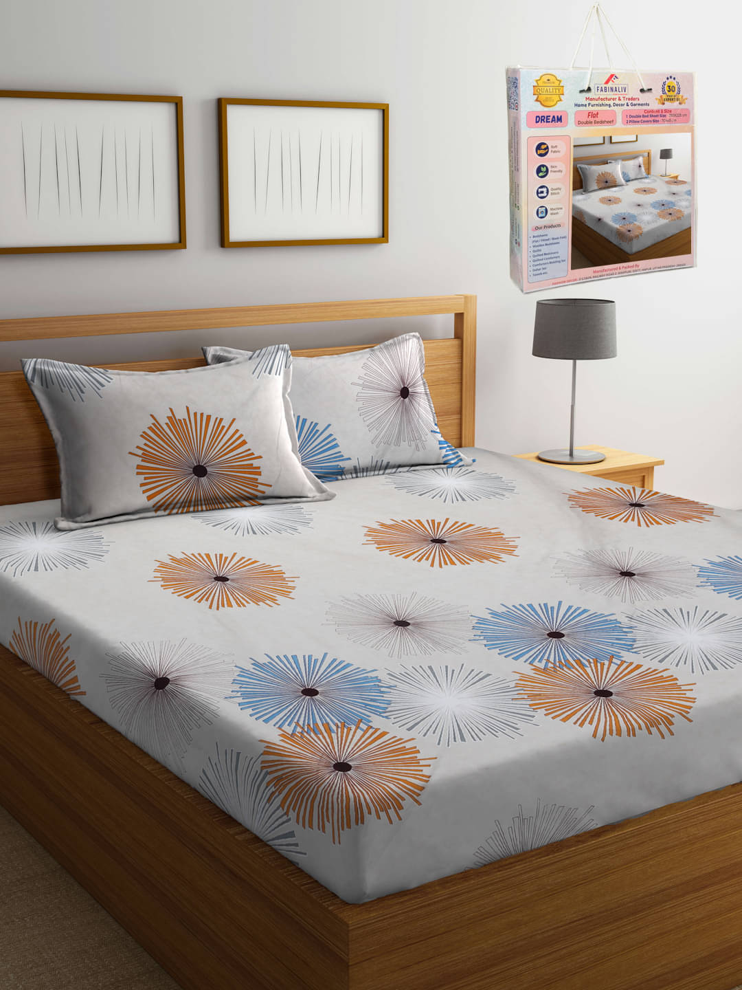     			FABINALIV Poly Cotton 1 Double Bedsheet with 2 Pillow Covers ( Off White )