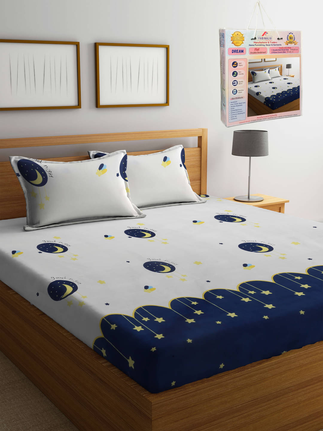 FABINALIV Poly Cotton 1 Double Bedsheet with 2 Pillow Covers ( Navy ) FABINALIV Poly Cotton 1 Double Bedsheet with 2 Pillow Covers ( Navy )