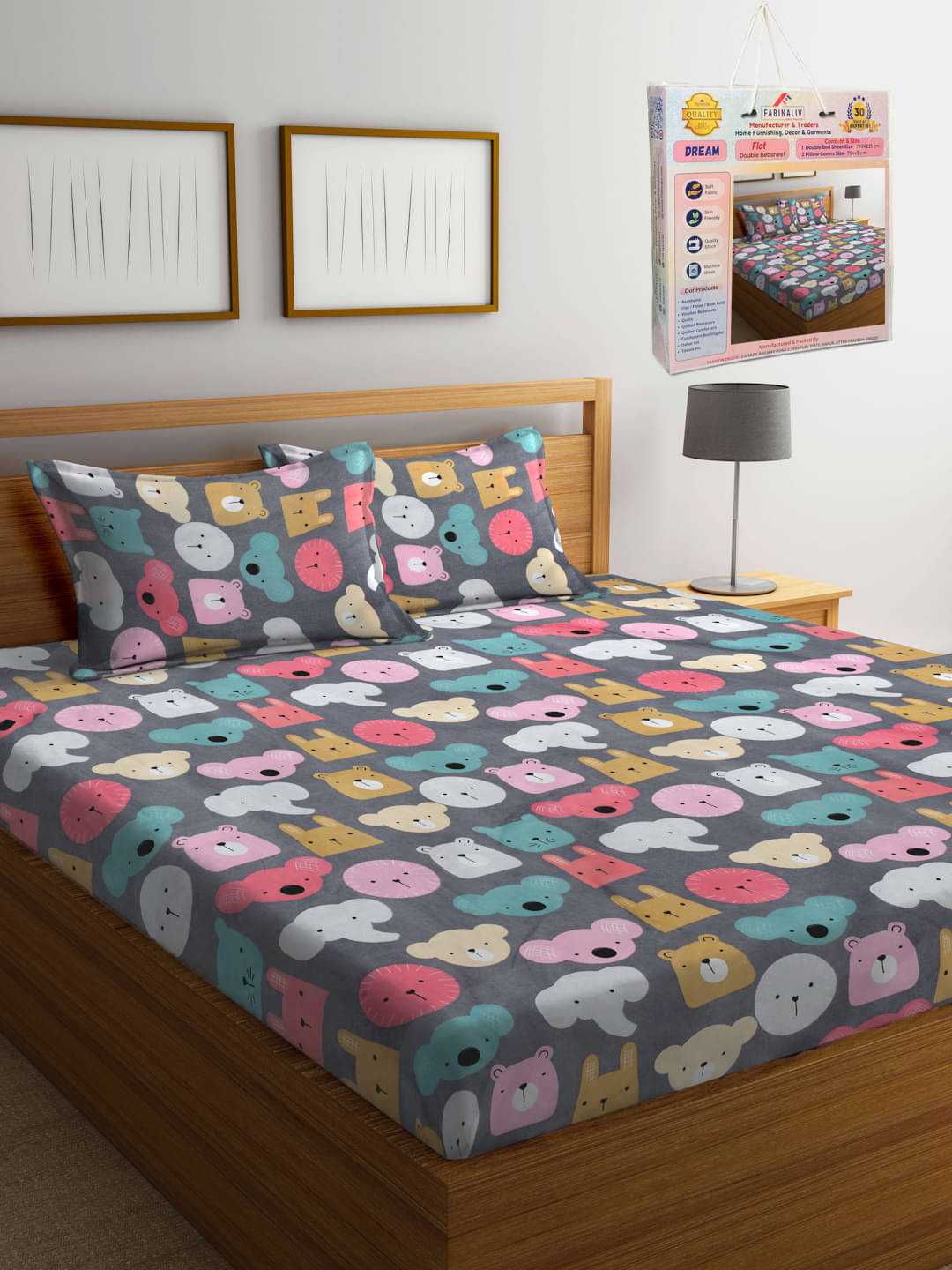     			FABINALIV Poly Cotton 1 Double Bedsheet with 2 Pillow Covers ( Light Grey )