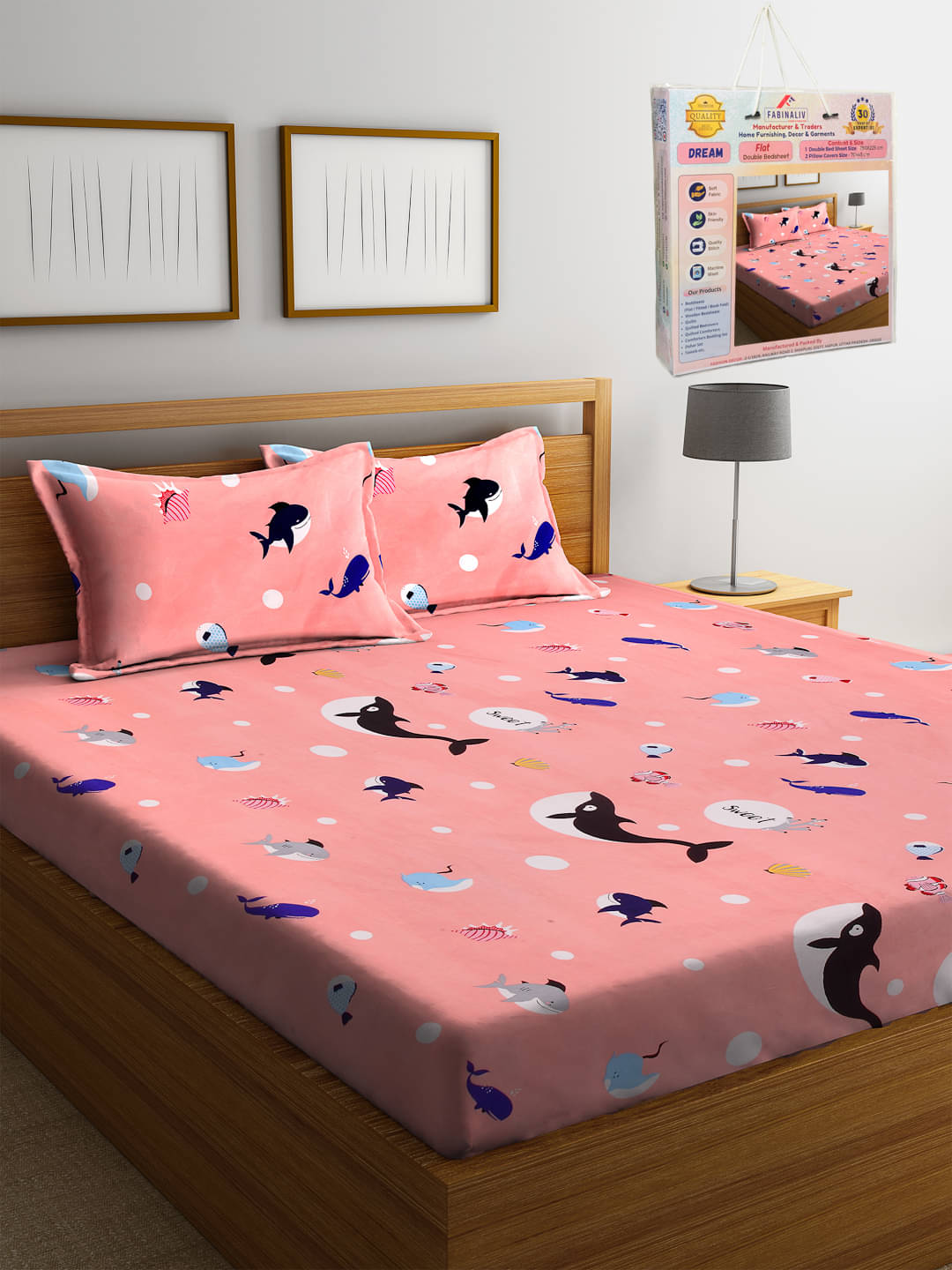     			FABINALIV Poly Cotton 1 Double Bedsheet with 2 Pillow Covers ( Peach )
