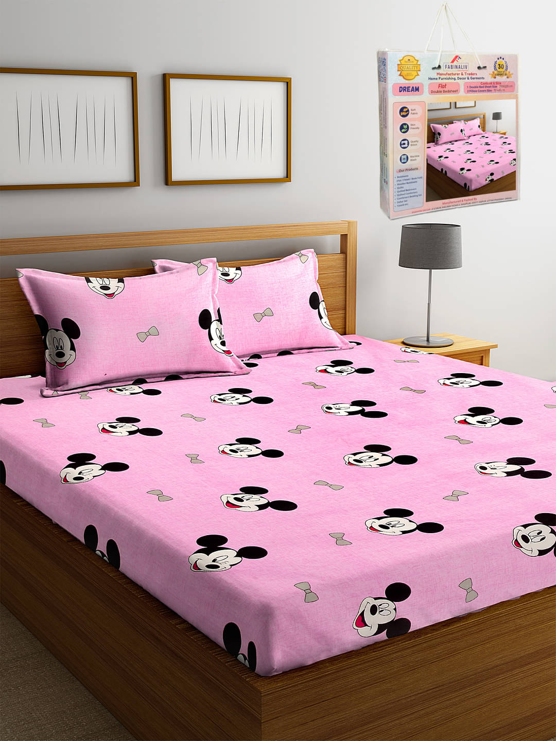     			FABINALIV Poly Cotton 1 Double Bedsheet with 2 Pillow Covers ( Baby Pink )