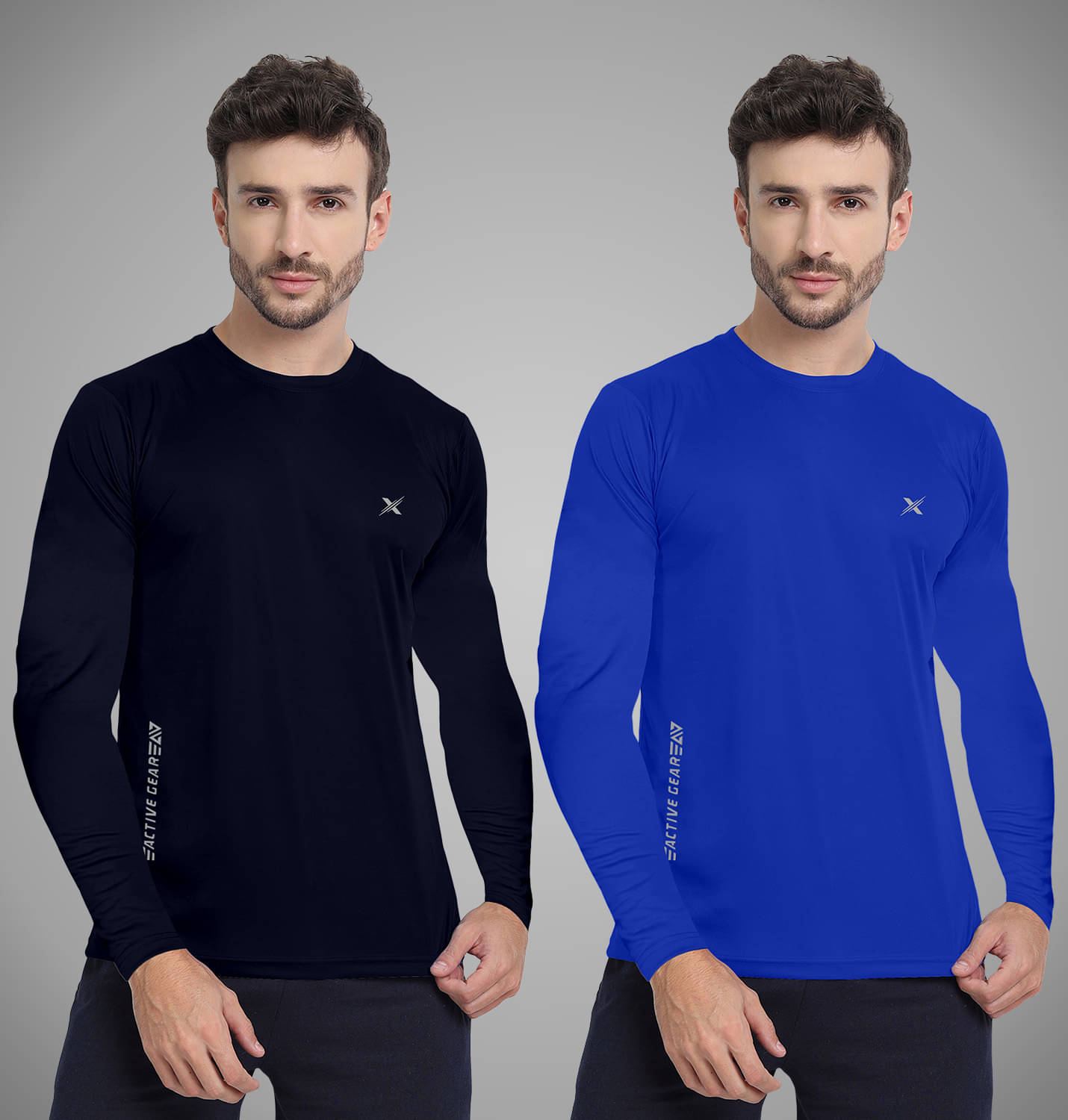     			FTX Polyester Regular Fit Printed Full Sleeves Men's Round T-Shirt - Navy ( Pack of 2 )
