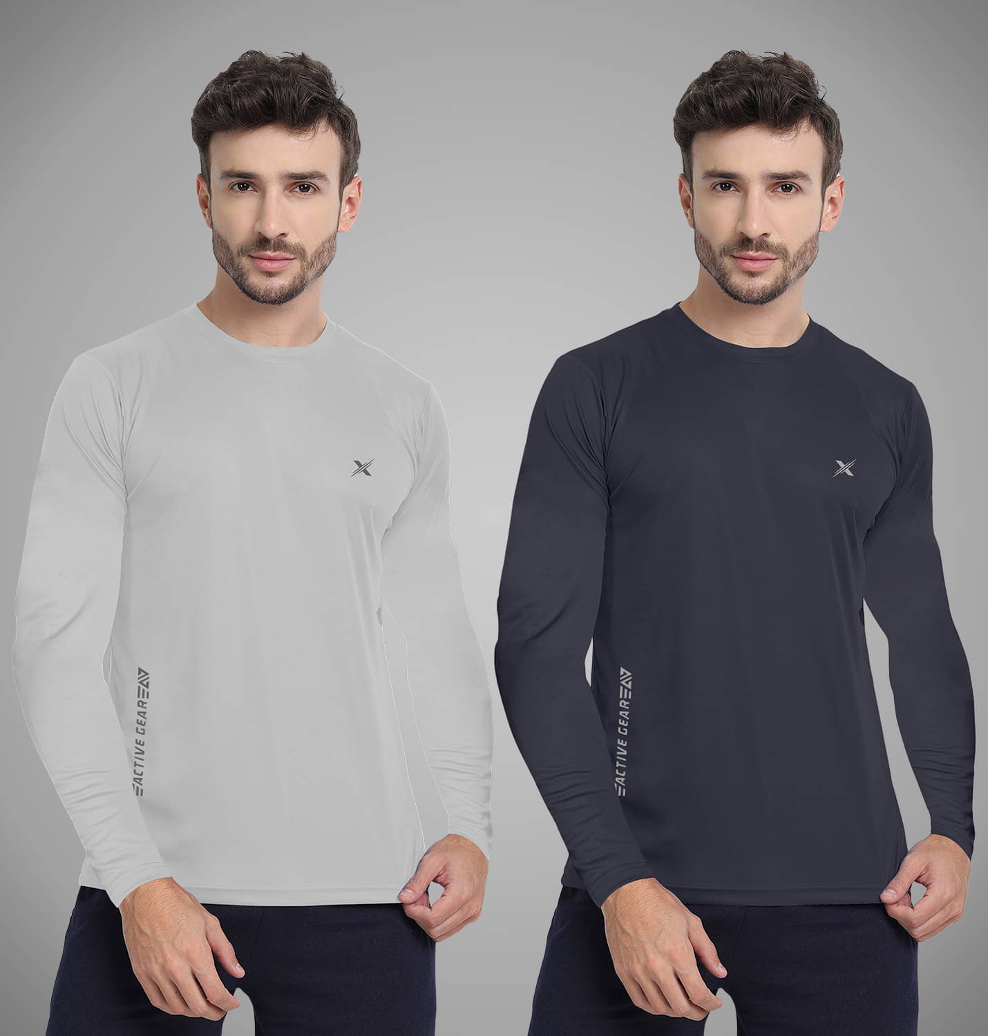     			FTX Polyester Regular Fit Printed Full Sleeves Men's Round T-Shirt - Light Grey ( Pack of 2 )
