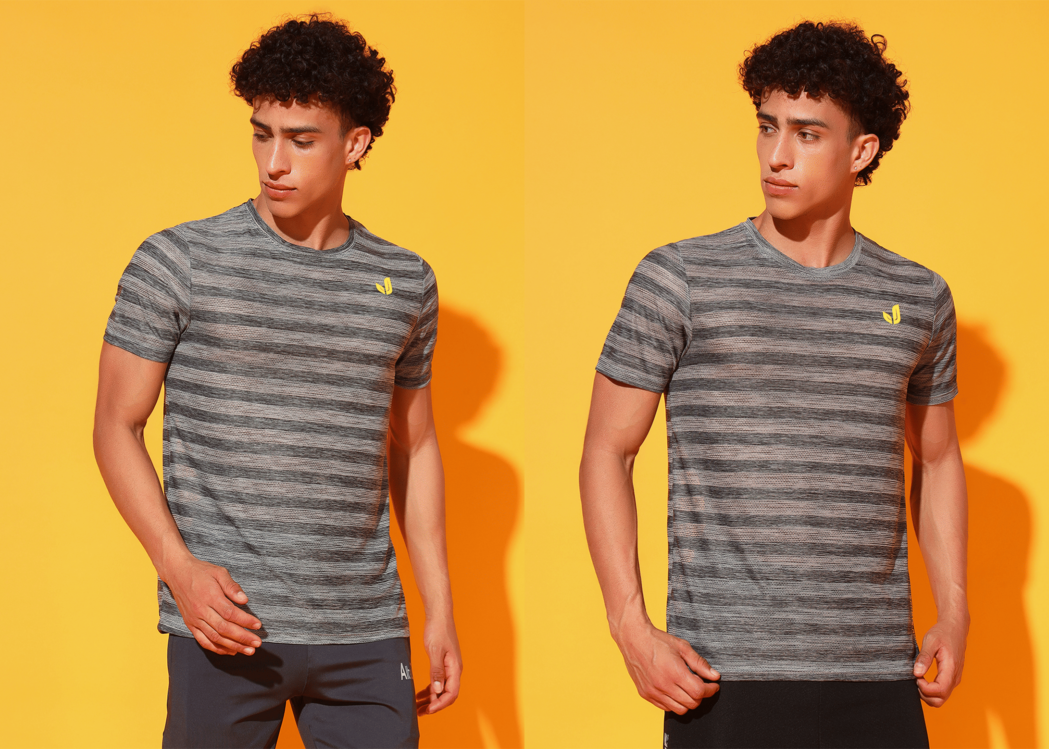     			Glito Polyester Regular Fit Striped Half Sleeves Men's Round T-Shirt - Light Grey ( Pack of 2 )