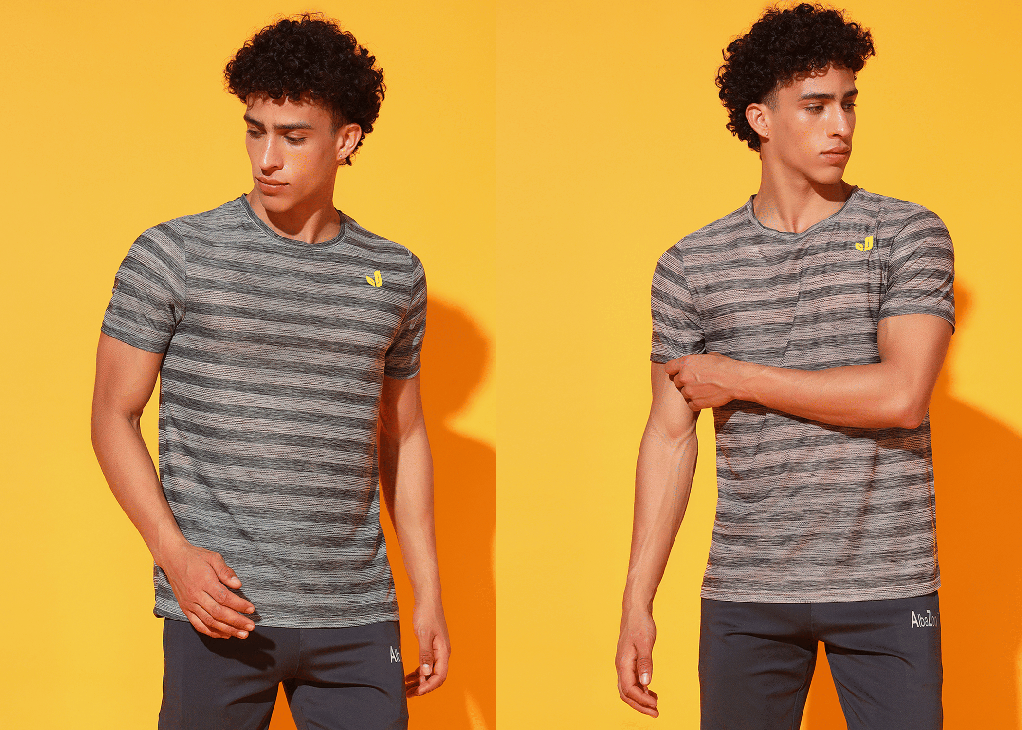     			Glito Polyester Regular Fit Striped Half Sleeves Men's Round T-Shirt - Grey ( Pack of 2 )