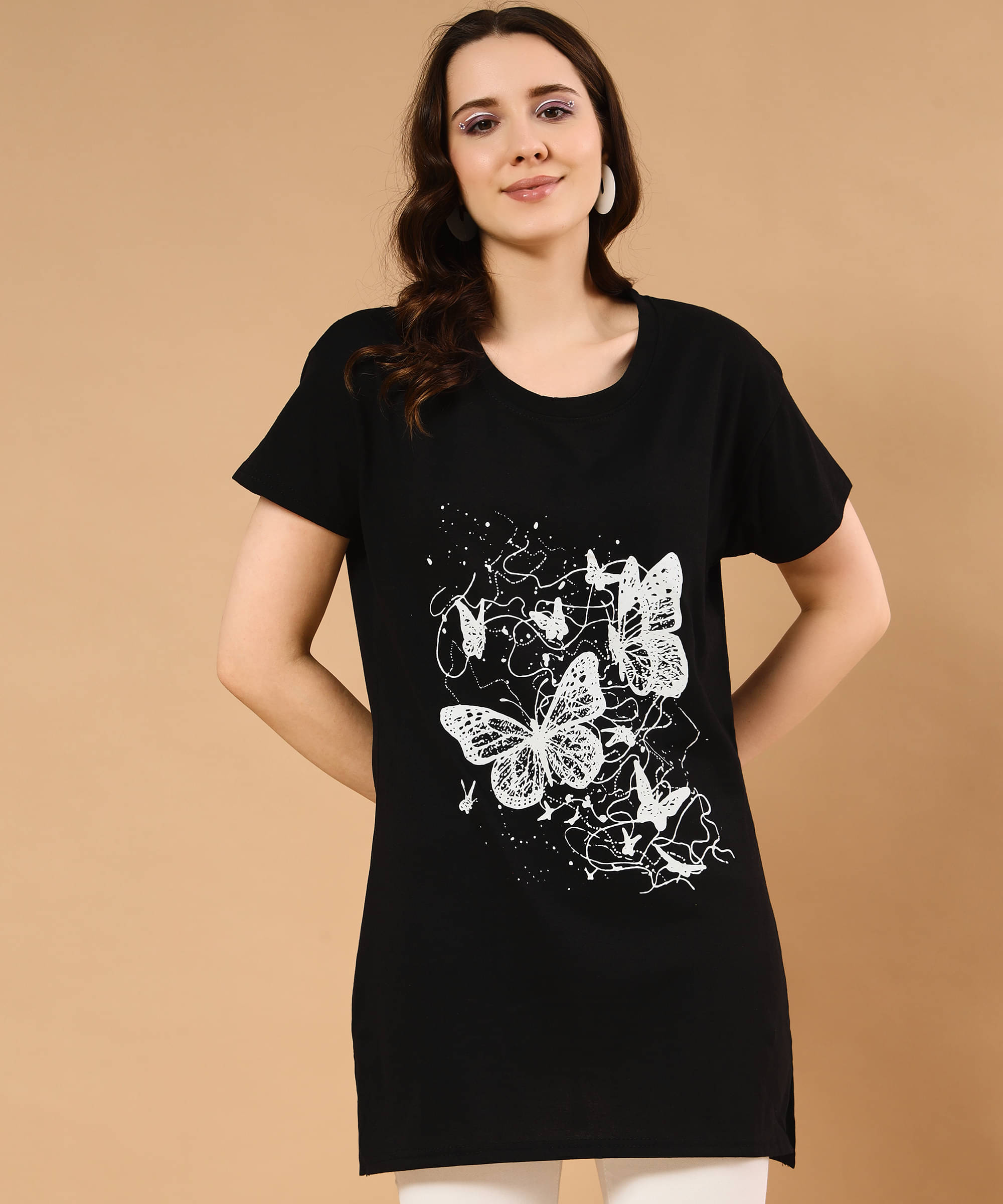 HELL BOUND Women Cotton Printed T-shirt Dress ( Black )     			HELL BOUND Women Cotton Printed T-shirt Dress ( Black )