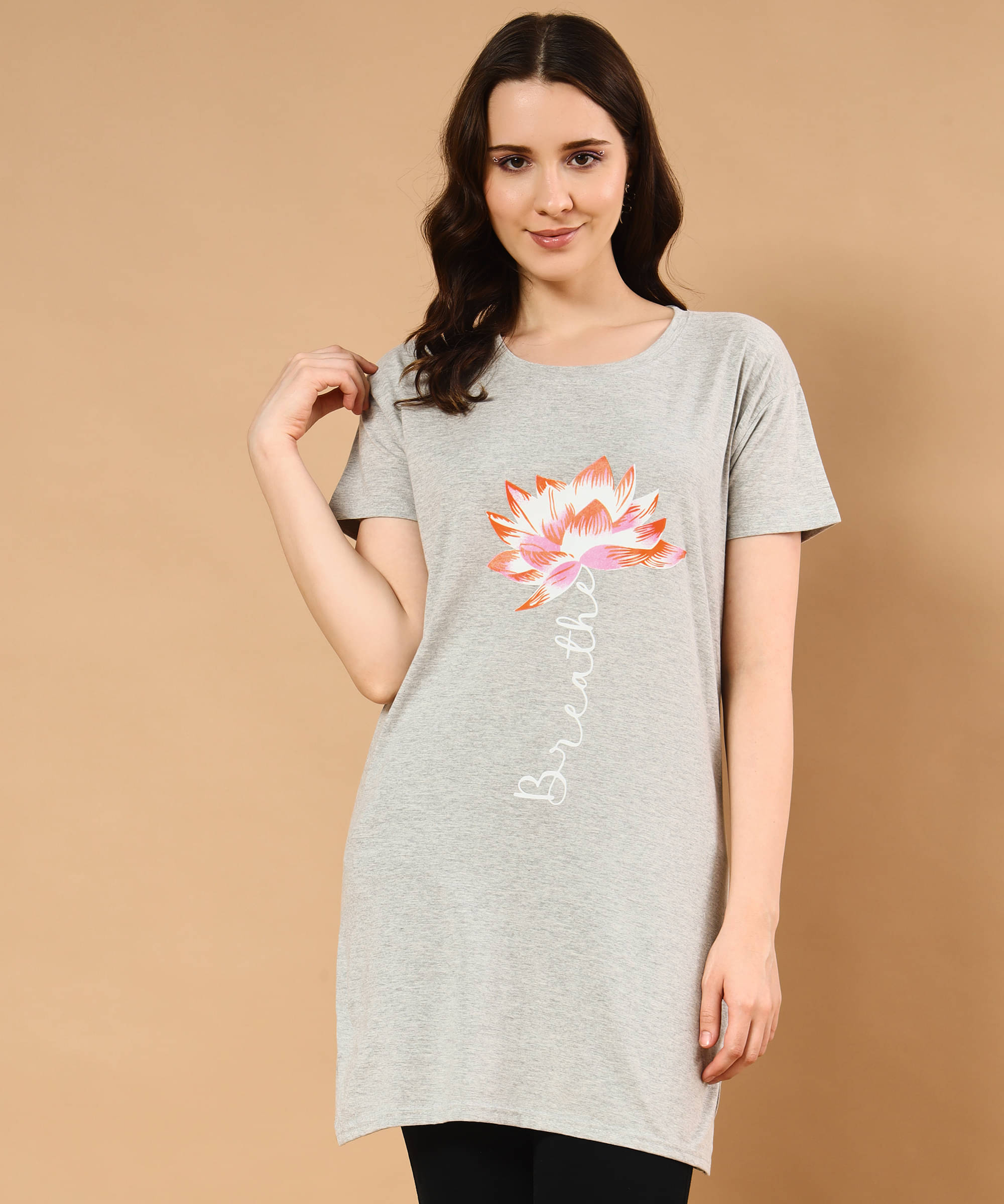     			HELL BOUND Women Cotton Printed T-shirt Dress ( Grey )