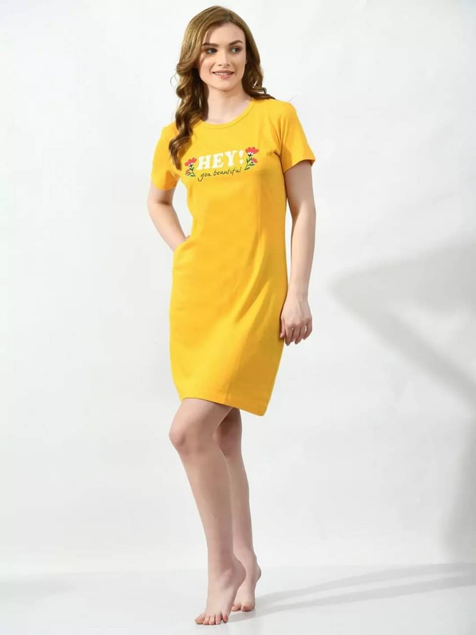 HELL BOUND Women Cotton Printed T-shirt Dress ( Yellow ) HELL BOUND Women Cotton Printed T-shirt Dress ( Yellow )