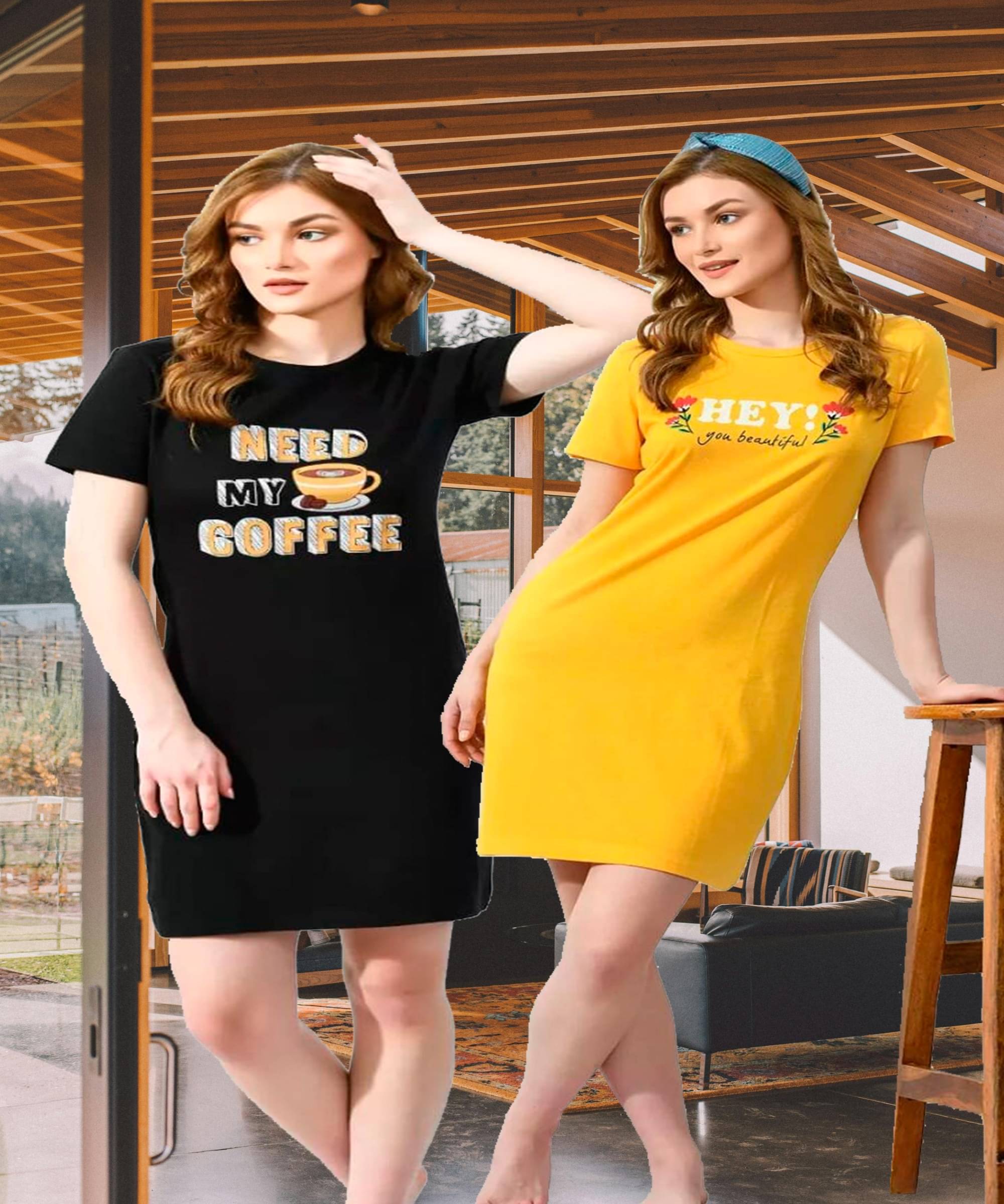 HELL BOUND Women Cotton Printed T-shirt Dress ( Multicolor ) HELL BOUND Women Cotton Printed T-shirt Dress ( Multicolor )