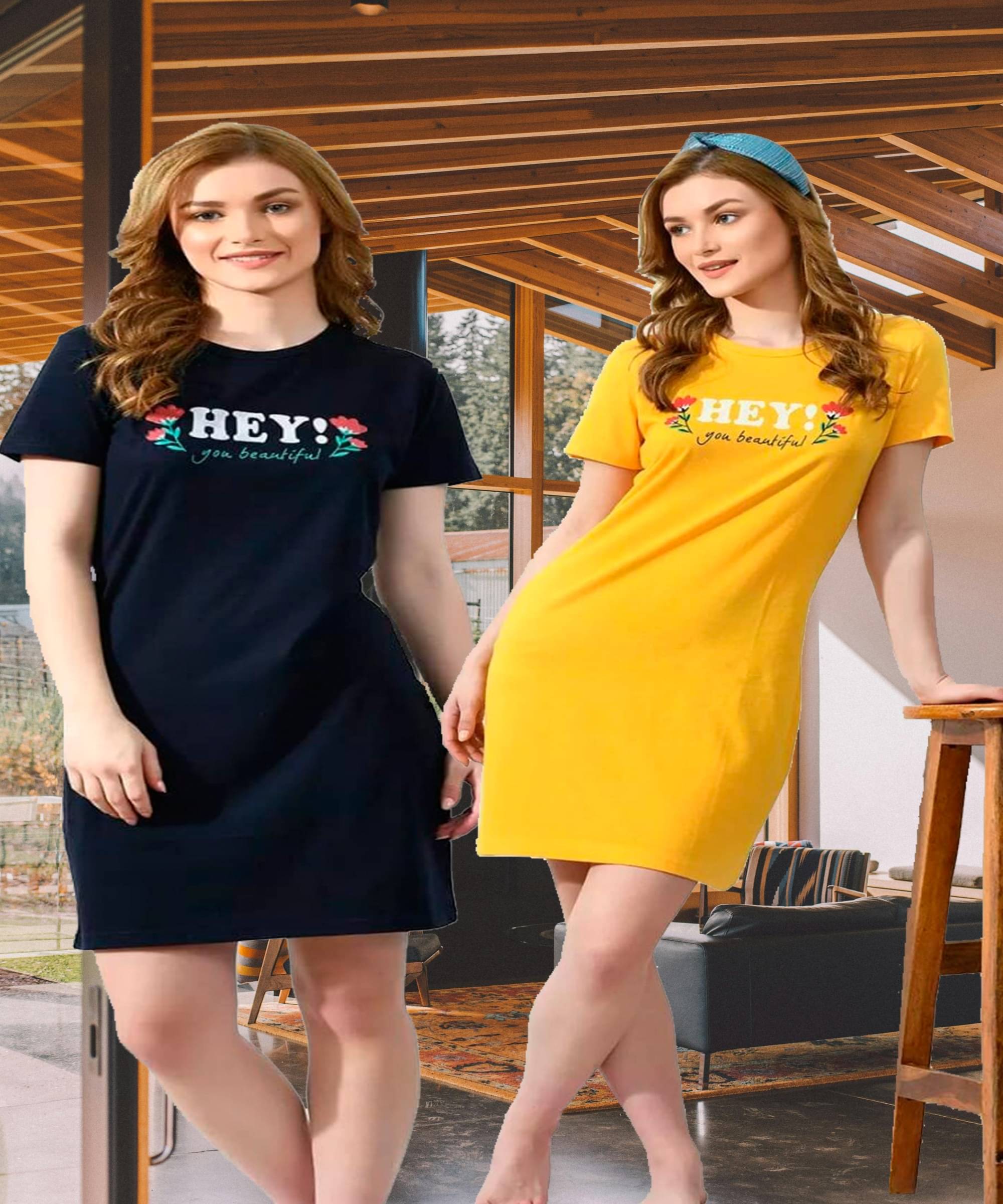 HELL BOUND Women Cotton Printed T-shirt Dress ( Multicolor )     			HELL BOUND Women Cotton Printed T-shirt Dress ( Multicolor )